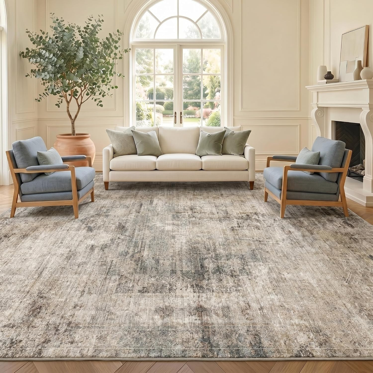 Taupe Brown Large Area Rug for Living Room 10X12 – Modern Farmhouse Rustic Washa