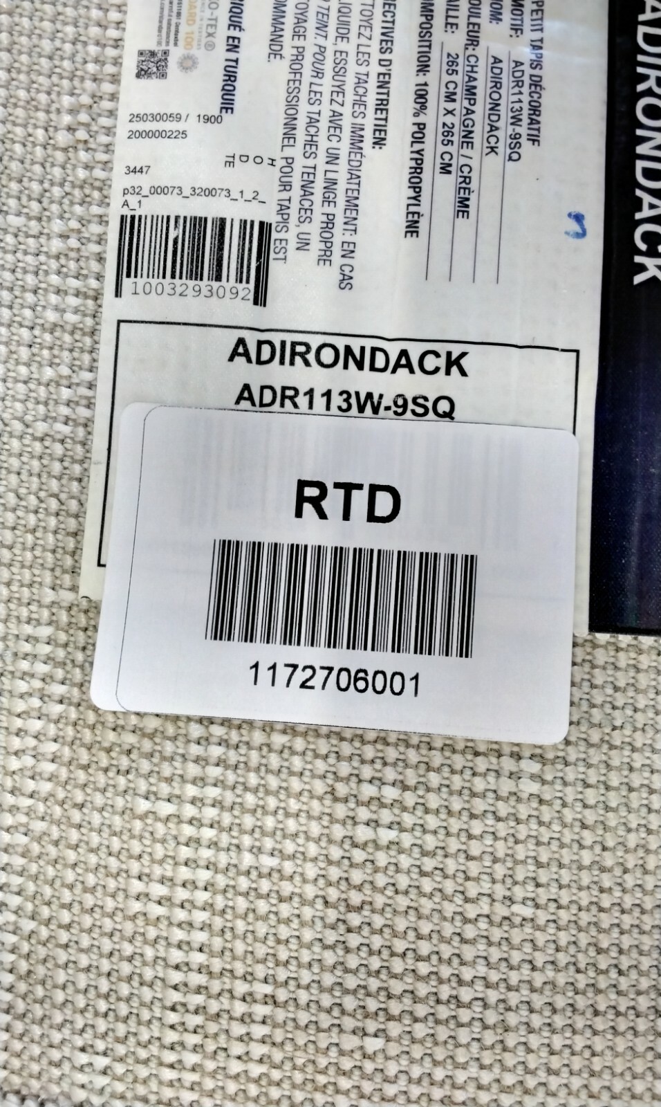 CREAM 9′ X 9′ Square Crease in Rug, Reduced Price 1172706001 ADR113W-9SQ