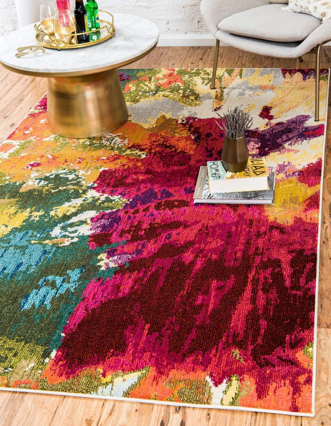 Vibrant Estrella Abstract Floral Area Rug – 7′ x 10′ Rectangular Multi/Pink