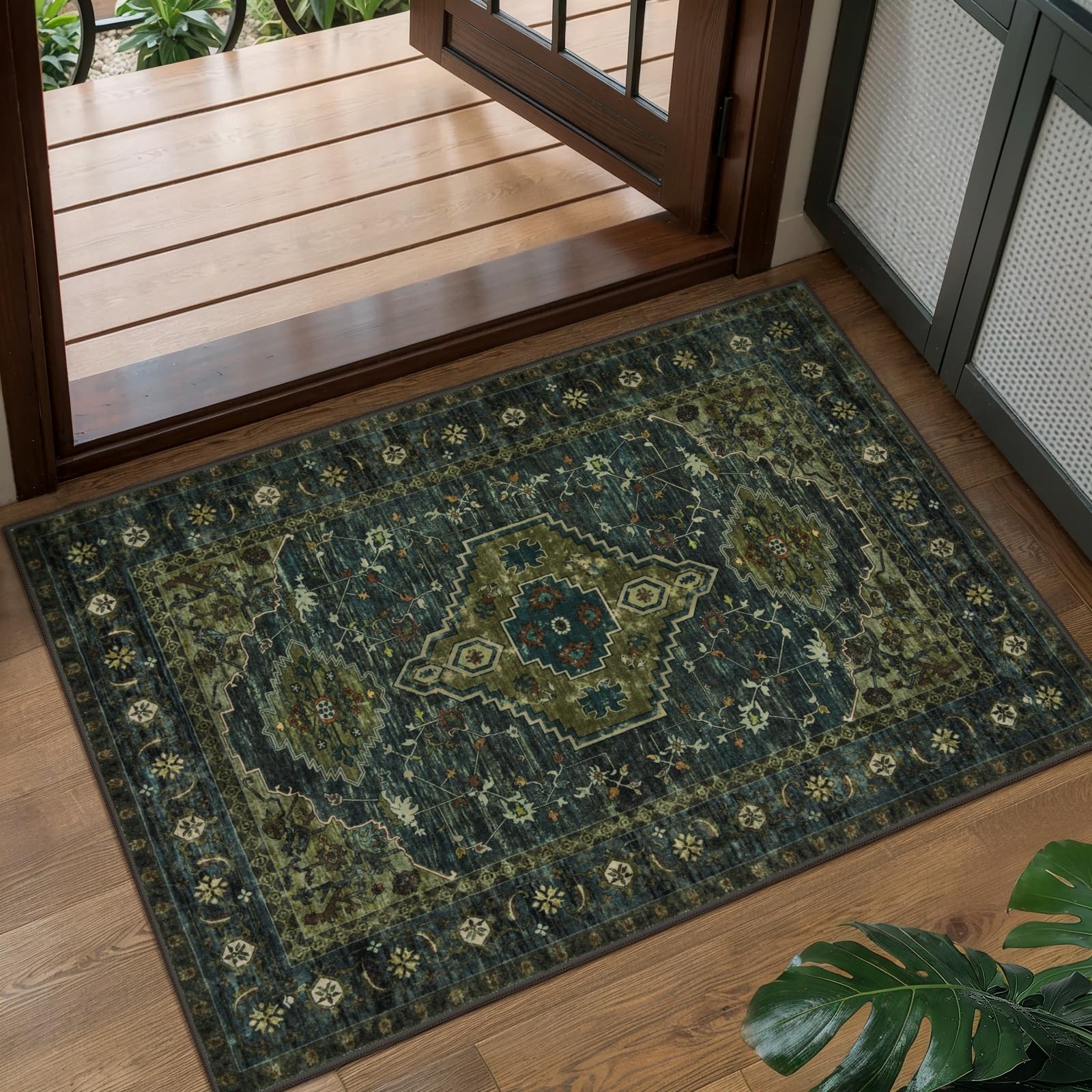 Tangsoo Oriental Small Washable Rugs for Entryway 2×3 Vintage Olive Green Rug…