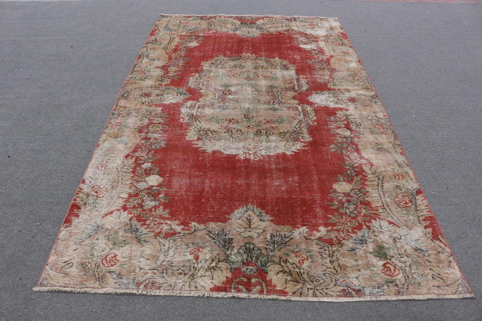 Vintage Large Rug 5,5×9,5 ft (168×290 cm), Turkish Red Ikat Rug
