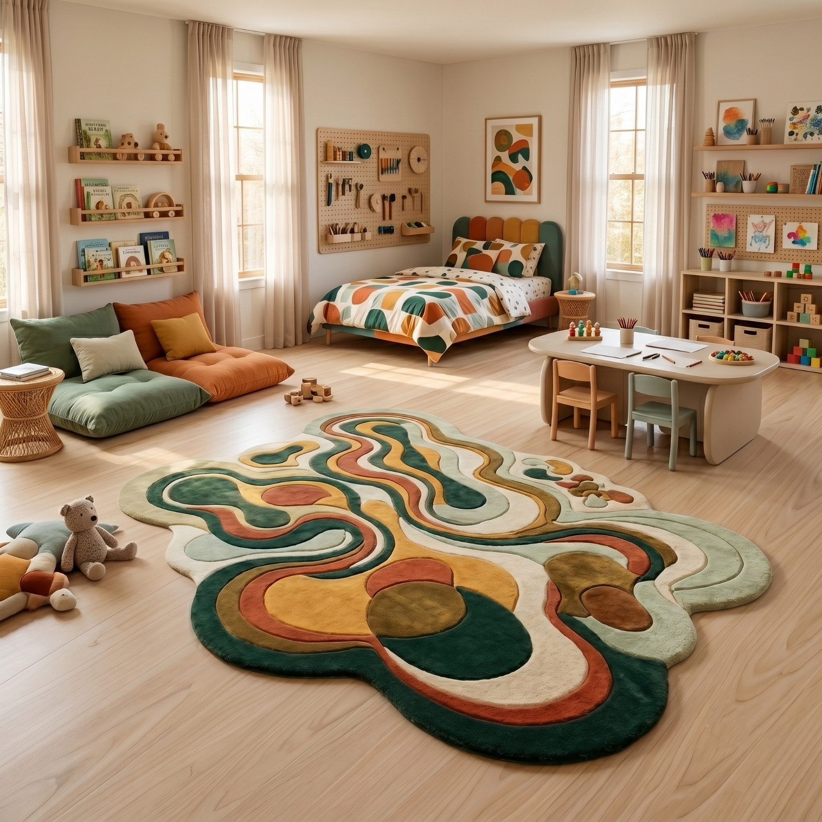 Luxury Modern Irregular Abstract Rug Handmade Wool Wavy Abstract Area Carpet