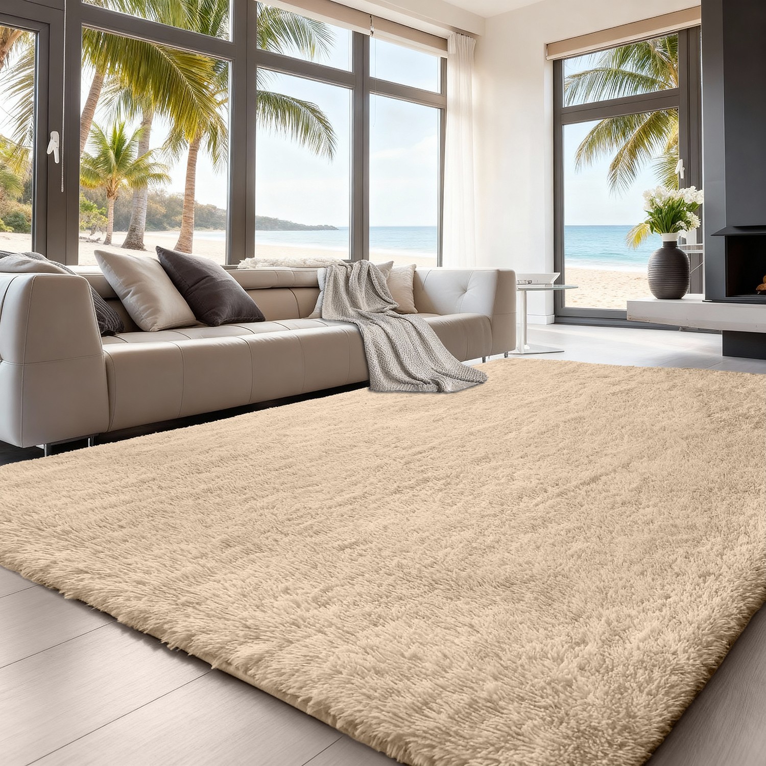 Anti Slip Shaggy Fluffy Area Rugs Soft Faux Fur Rugs Mat for Bedroom Living Room