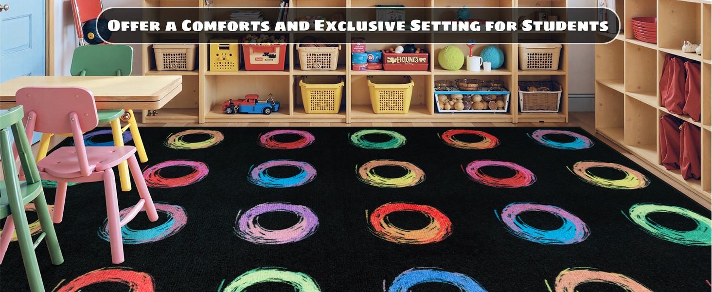 Educational Large Carpet Classroom Rug for Kids Room, 6×8.4 Abstract Black Area