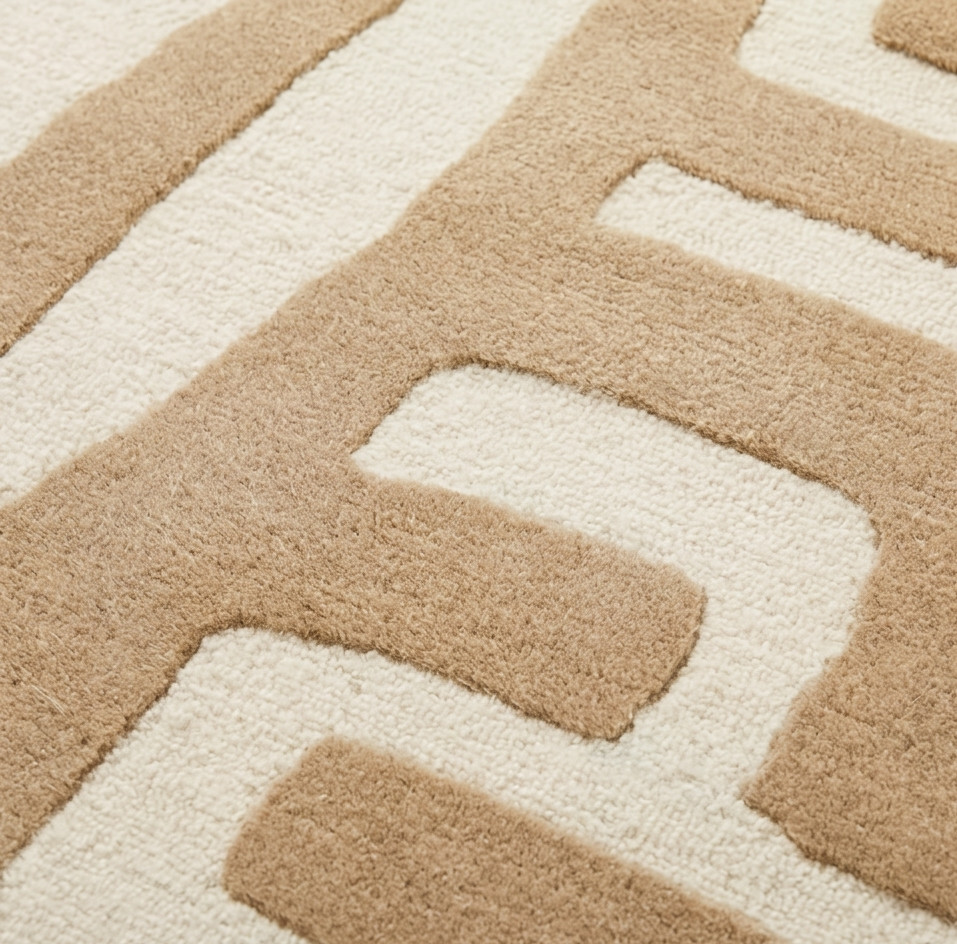 Modern Geometric Beige Rugs Hand Tufted Nordic Knots Woolen Abstract Room Carpet