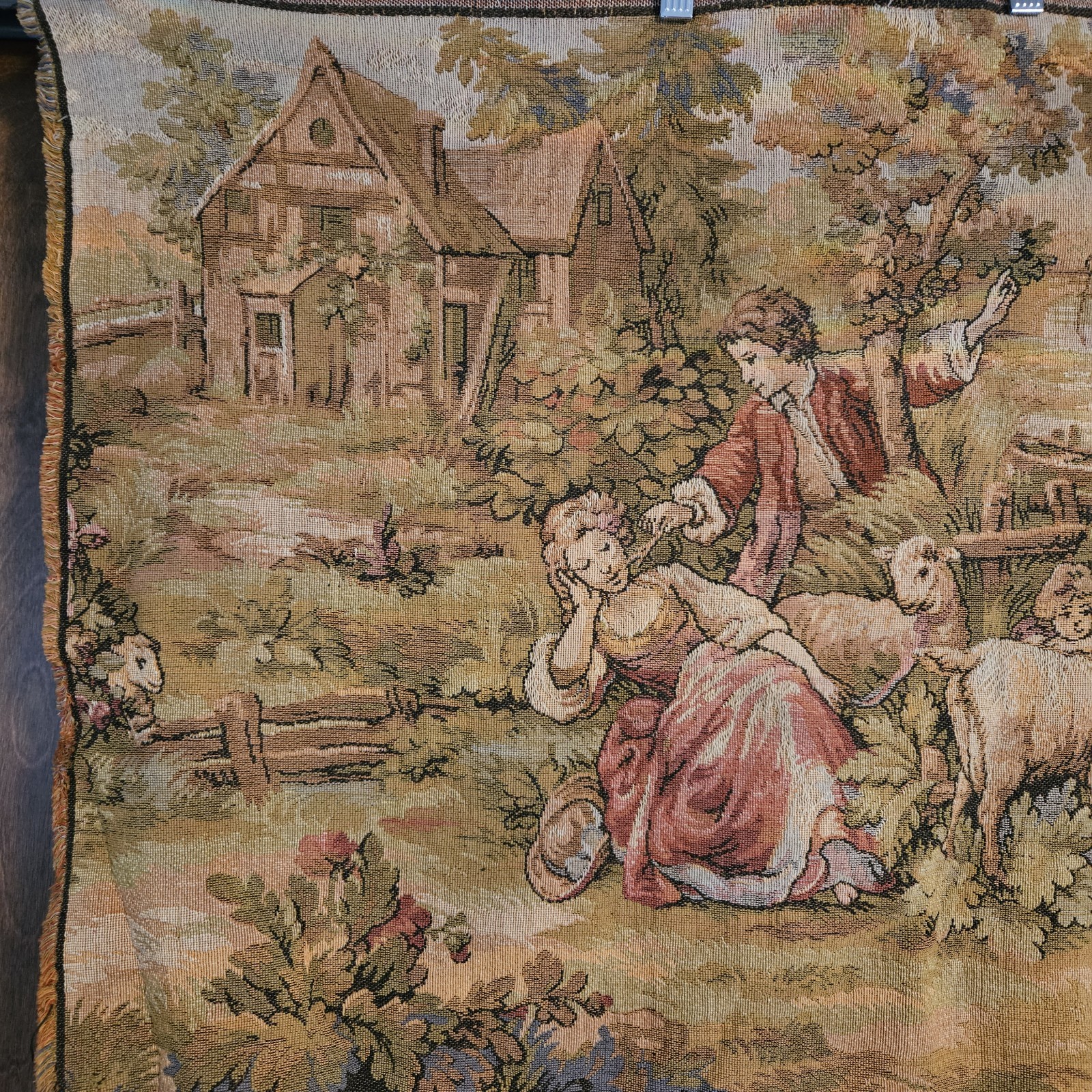 Antique Vintage Tapestry Art Wall Hanging Panel Unframed French Country Scene
