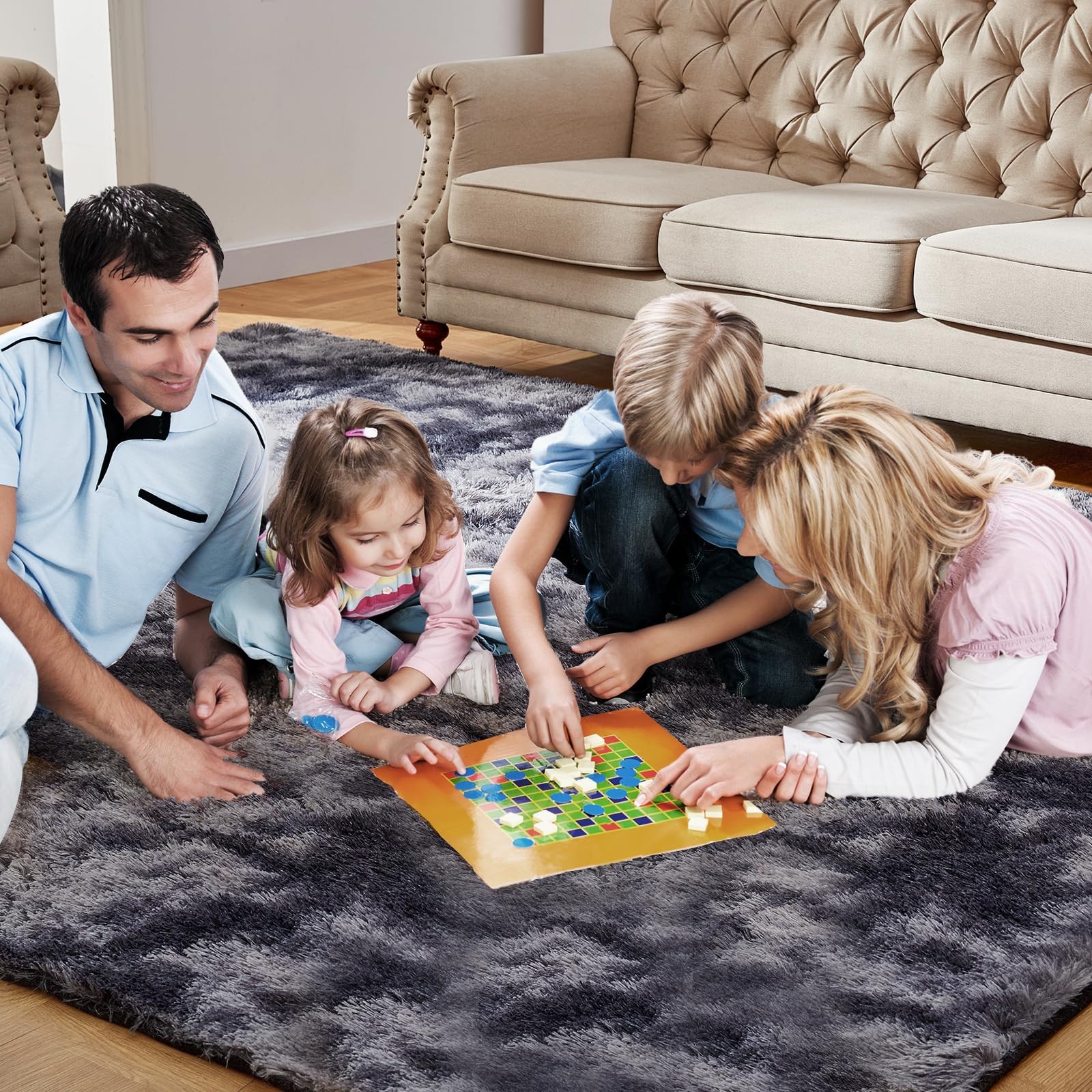 9X12 Feet High Pile Tie-Dye Rug, Dark Grey, Area Rug for Living Room, Plush S…