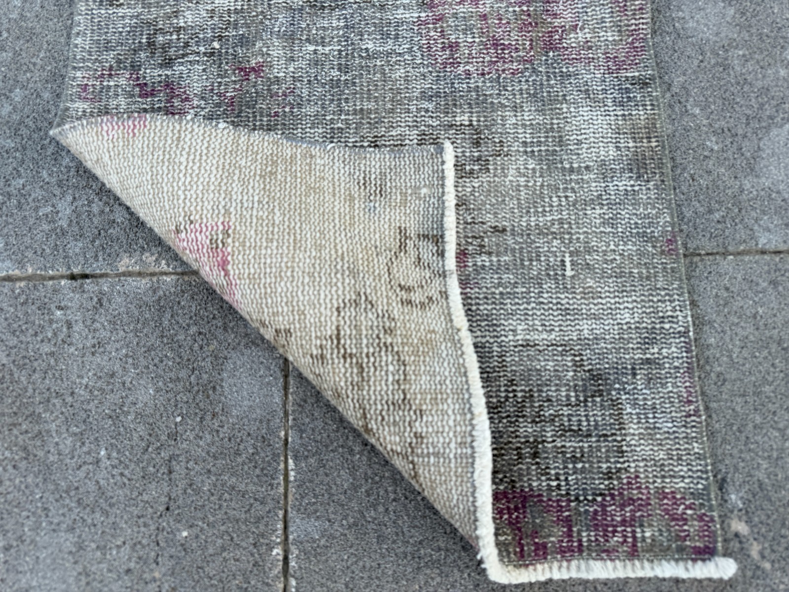Small Vintage Turkish Oushak Rug 1.7×2.4 Gray Plum Door Mat Accent Rug