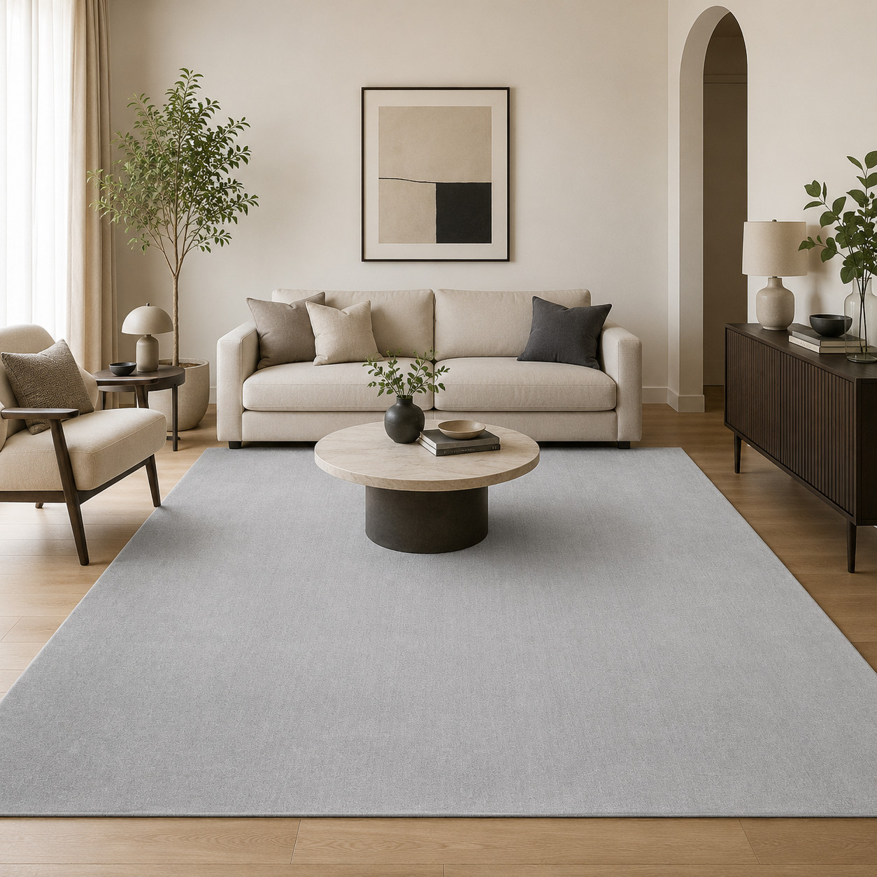 Hand Tufted Wool Area Carpet Contemporary Solid Grey Rug for Living Room 8X10