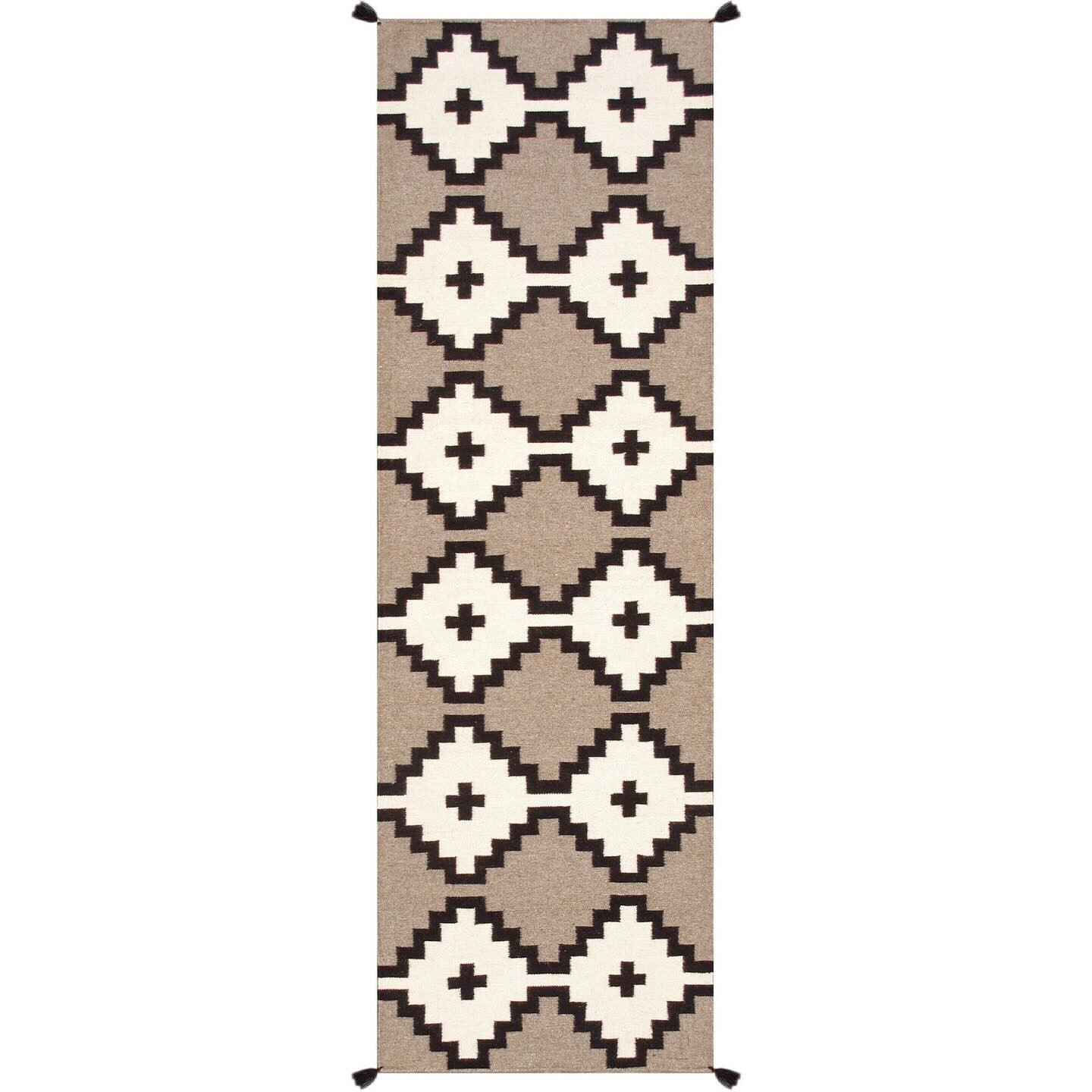 Southwestern Wool Navajo Runner Rug 3×12 ft Handwoven Boho Gray Black Aztec Rug