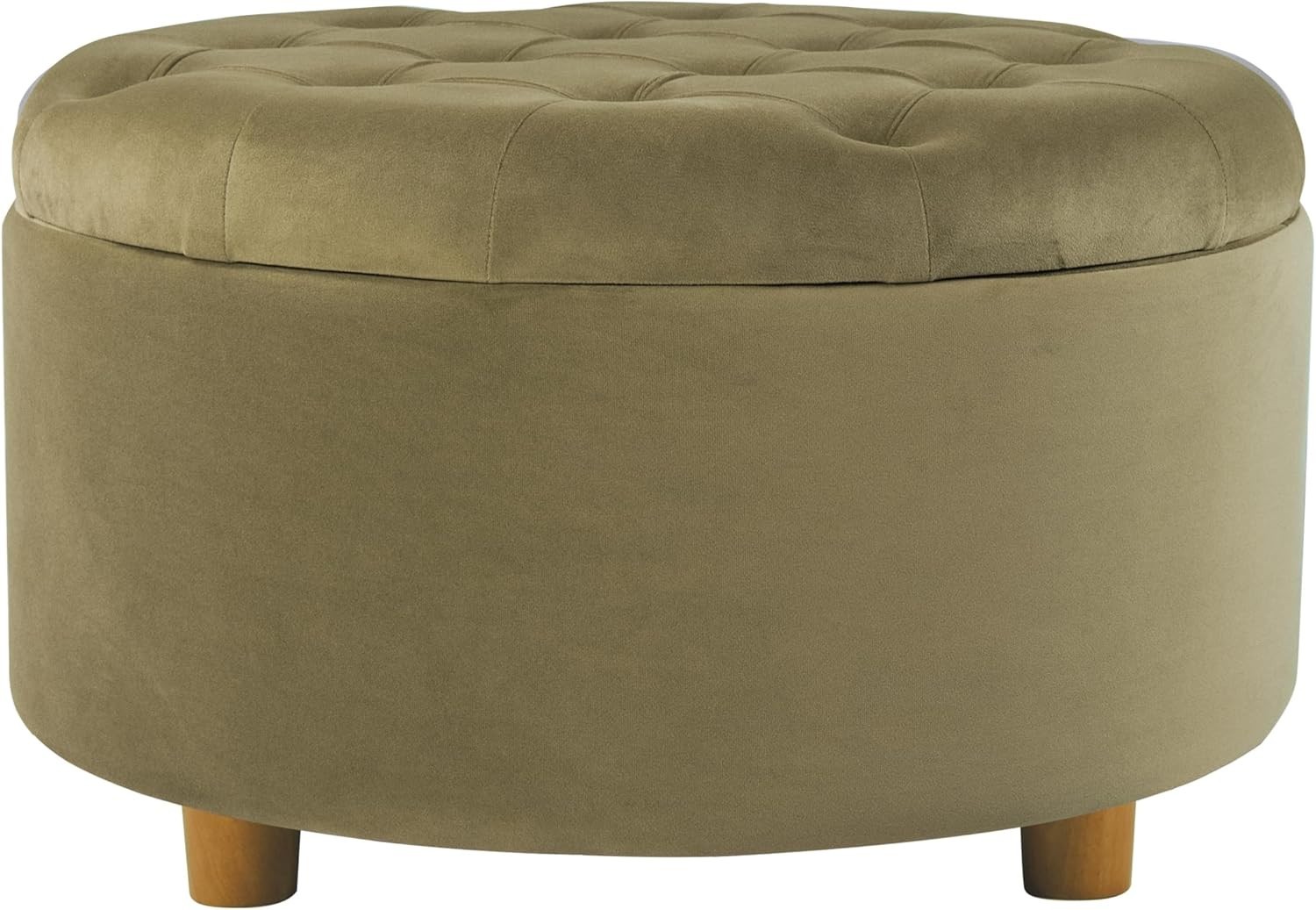 Home Decor | Button Tufted Velvet Round Storage Ottoman | Ottoman with Storage