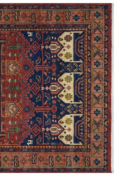 Multi-Size Handmade Antique Red Navy-Blue Tribal Area Rug | Customizable Carpet