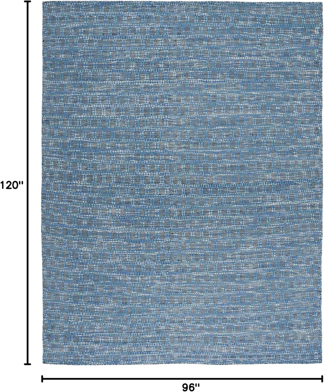 Kilim Area Rug 8×10 – Blue & Black Flat Weave Wool for Living Room & Office