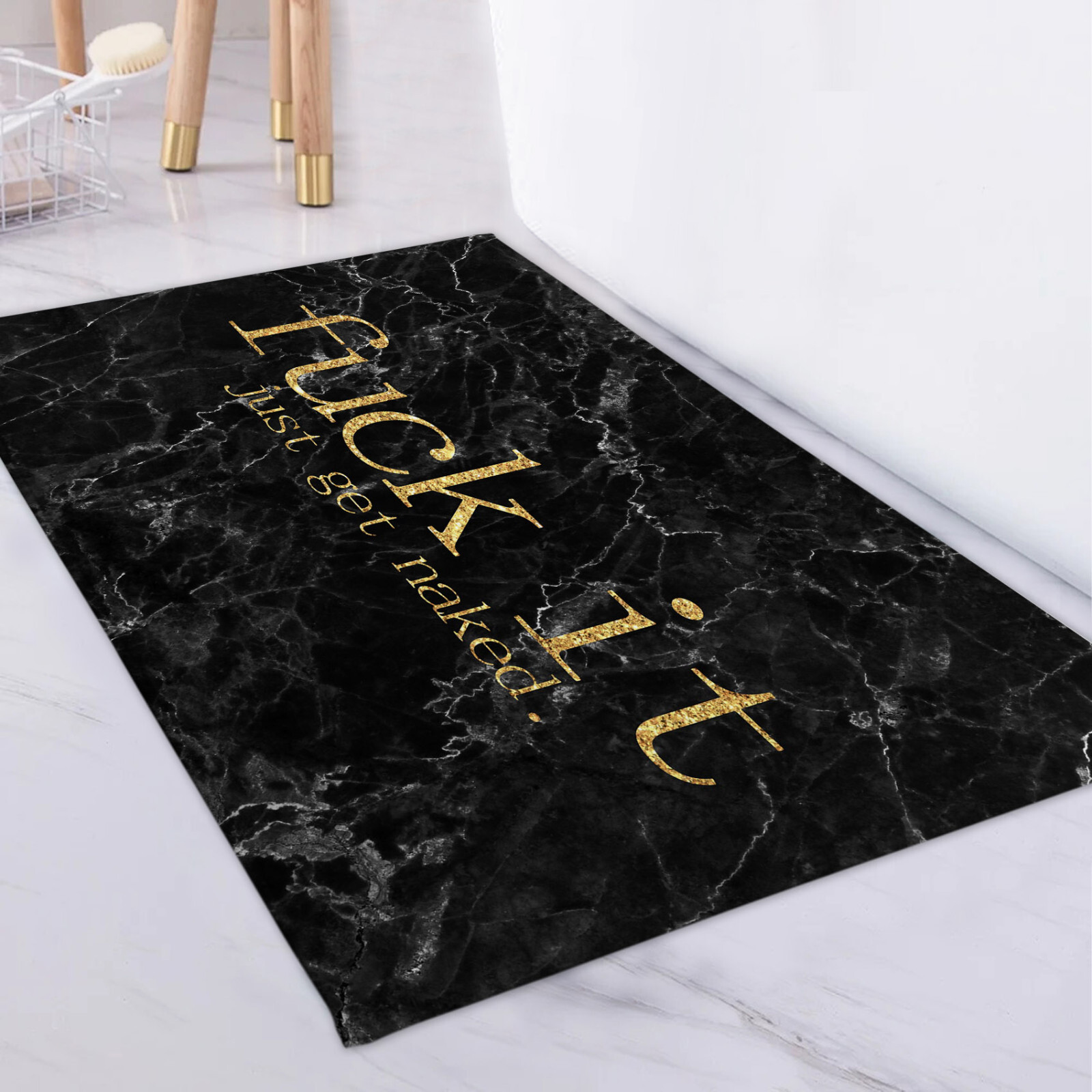 Gold Funny Quotes Black Grey Marble Bath Mat for Bathroom Mat Bath Rug Doormat