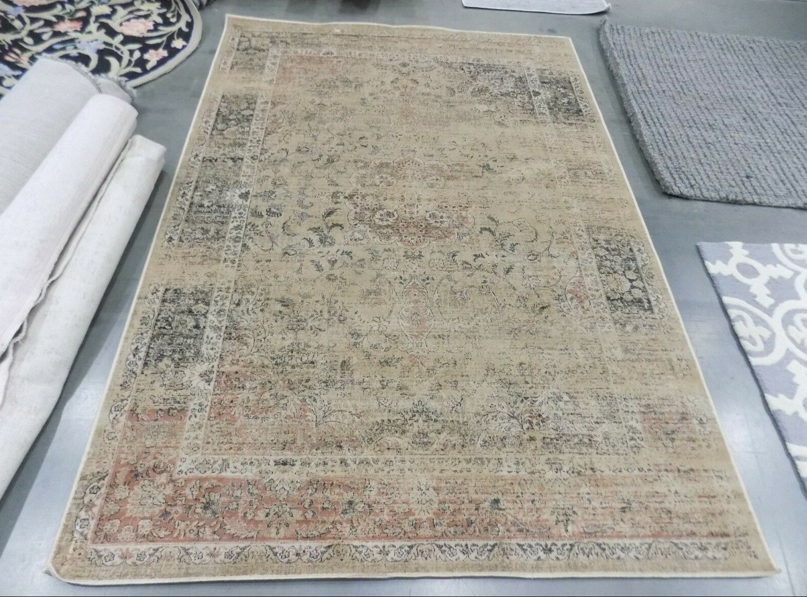 WARM BEIGE 5′-3″ X 7′-6″ Stained Rug, Reduced Price 1172599894 VTG113-660-5