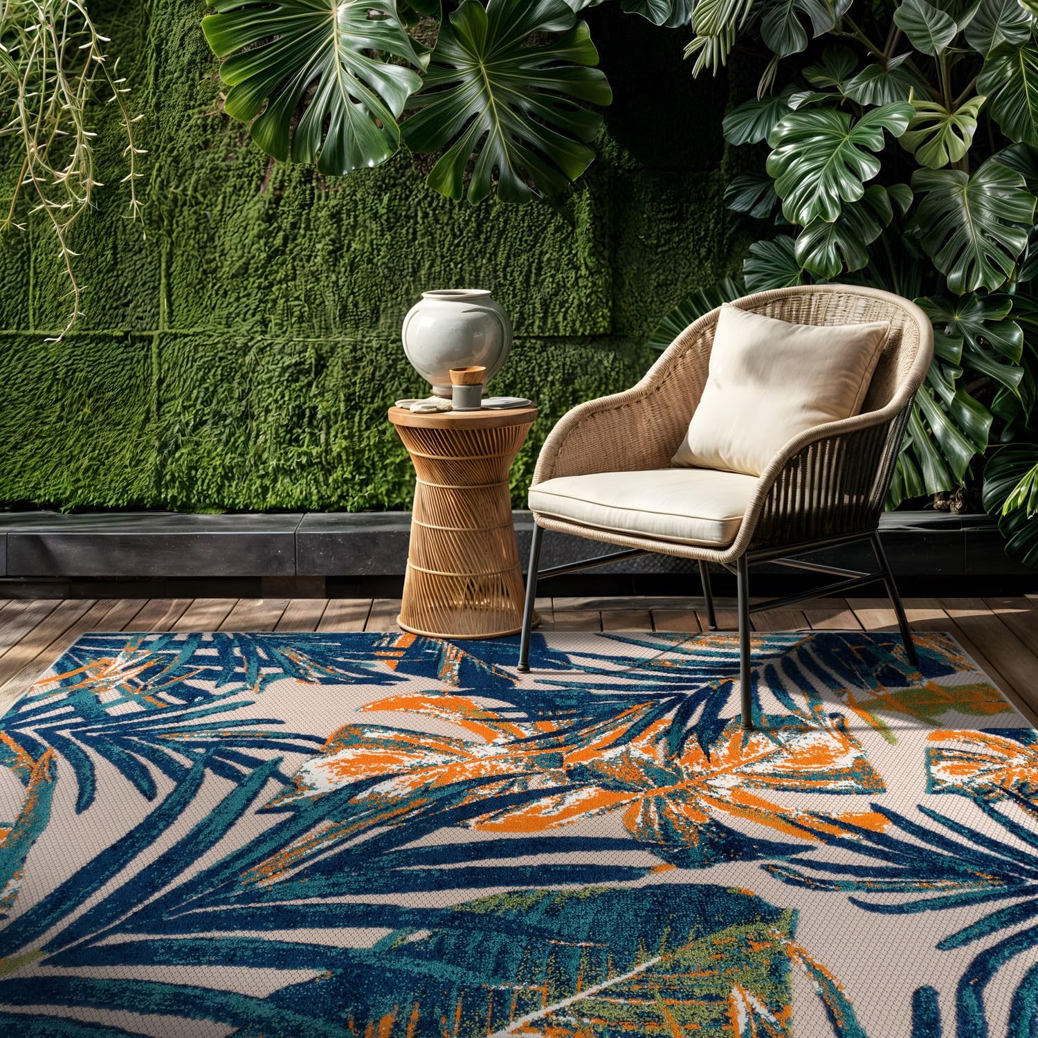 Tropical Floral Leaves Indoor/Outdoor 4′ X 6′ Multi
