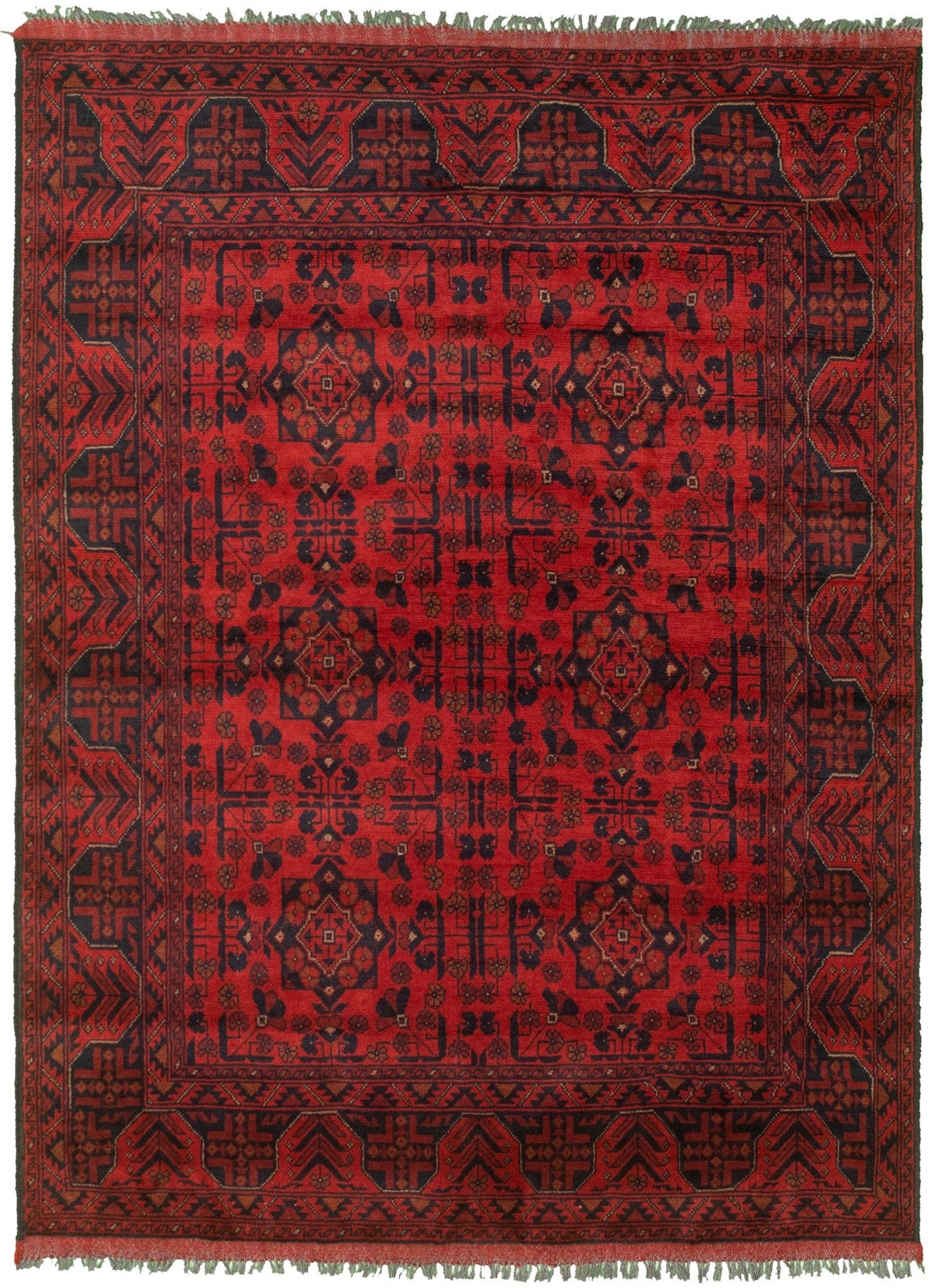 Traditional Hand-Knotted Geometric Area Rug 4’11” x 6’7″ Oriental Wool Carpet