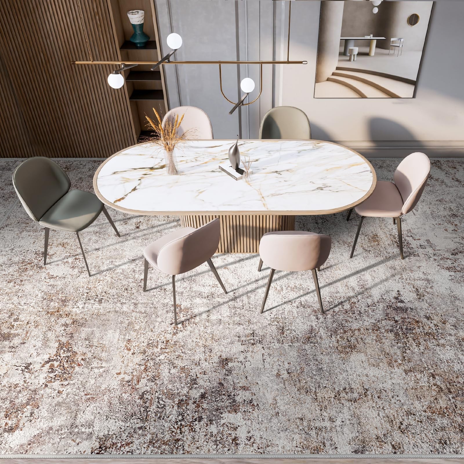 Puino Abstract 9X12 Washable Rug Modern Ultra Non Slip Area Rug Soft Carpet