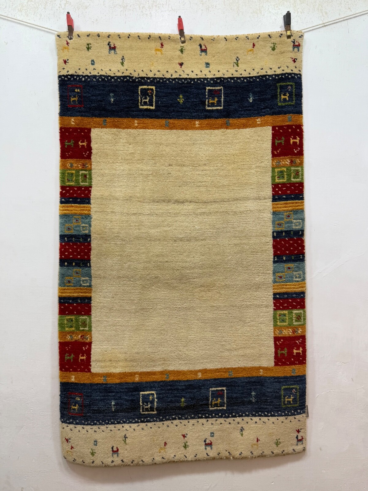 Vintage Beautiful Hand Knotted Gabbeeh Design Wool Rug 137×80 Cm