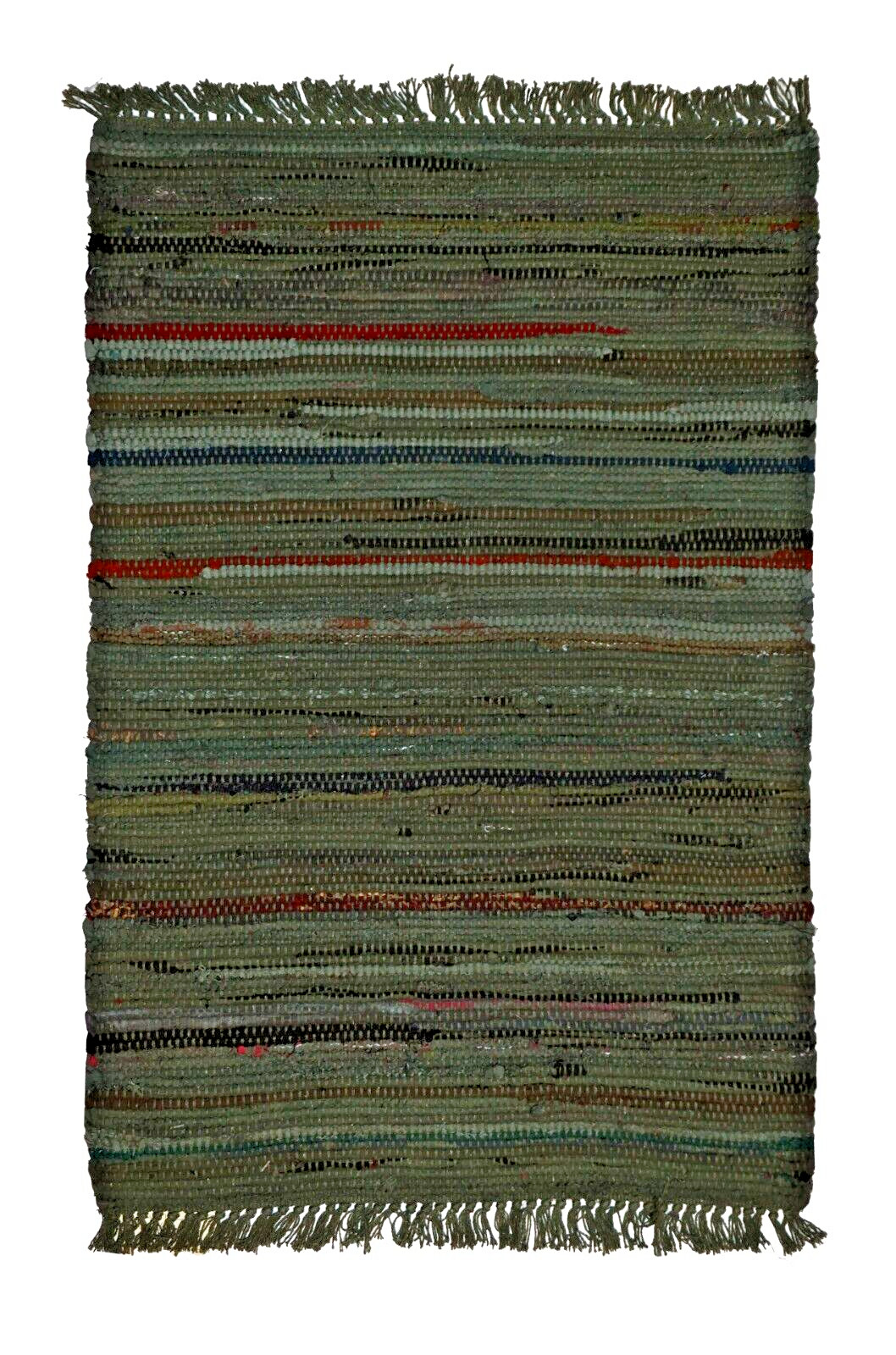 Sturbridge Forest Green Rag Throw Rug, 2 x 3 ft, Hand Woven Cotton, Durable Rug