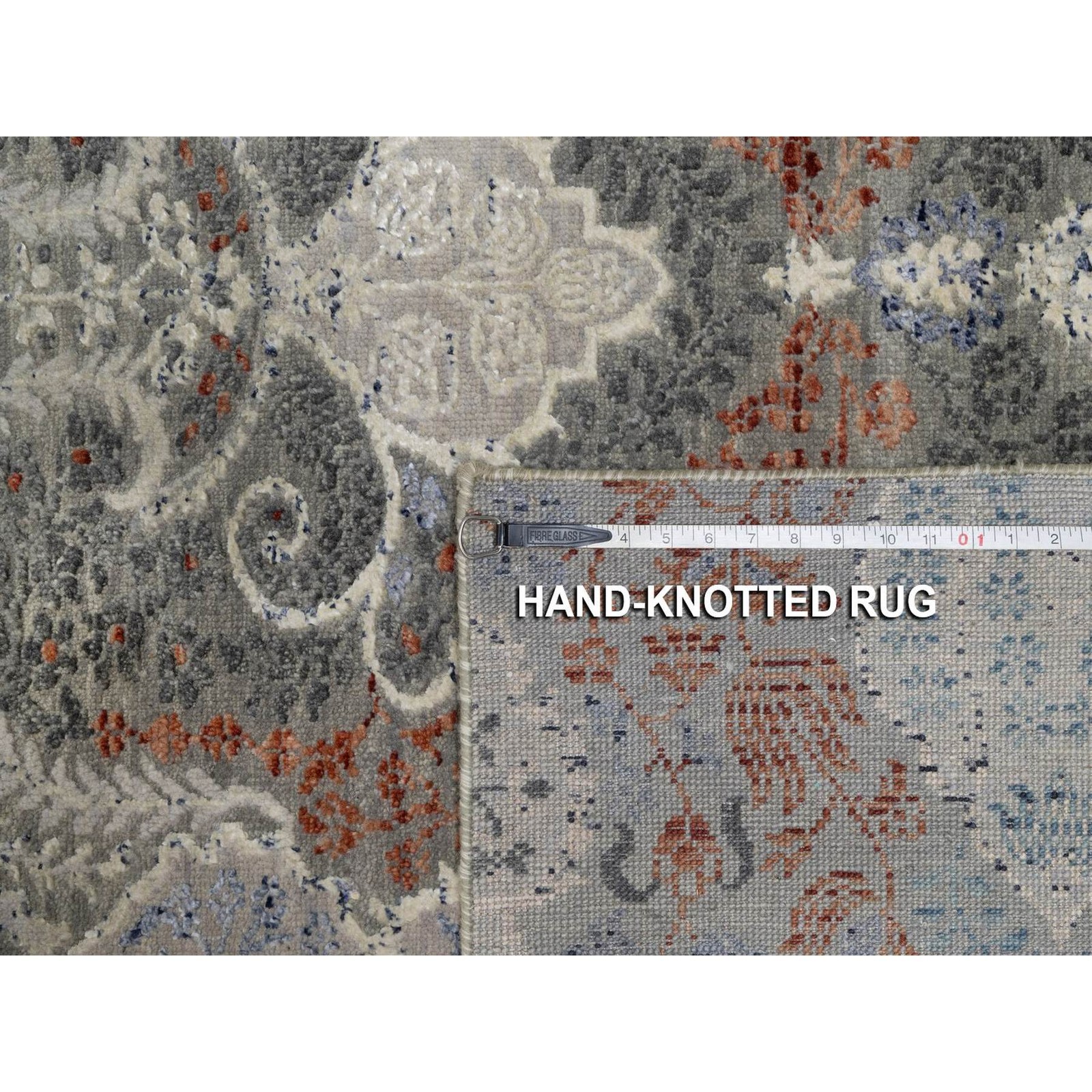 8’x10’2″ Agate Gray Wool and Silk Rug Jewelry Design Hand Knotted Oriental 91848