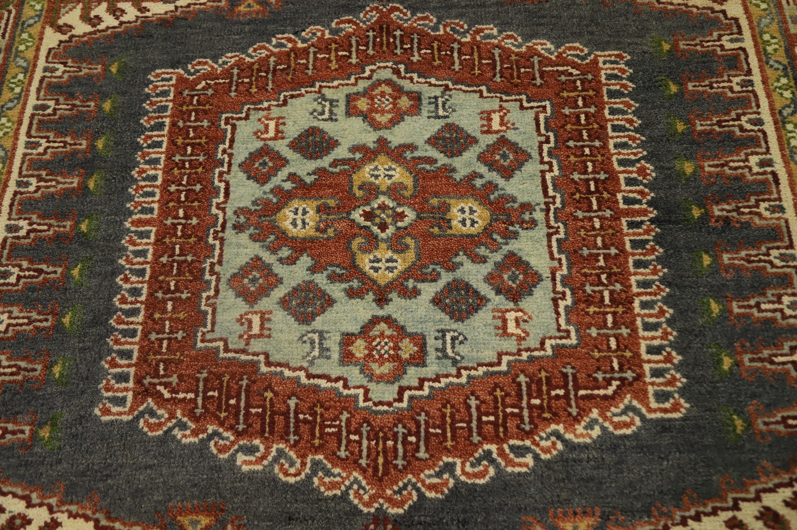 Traditional Handmade Area Rug 6×9 Ft Geometric Gray Wool Carpet Oriental Rug
