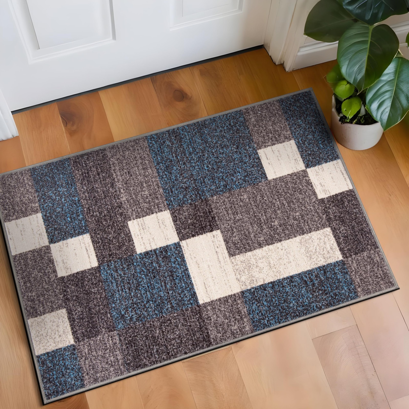 Rugshop Modern Boxes Design Non-Slip Non-Skid Carpet Mat Area Rug For