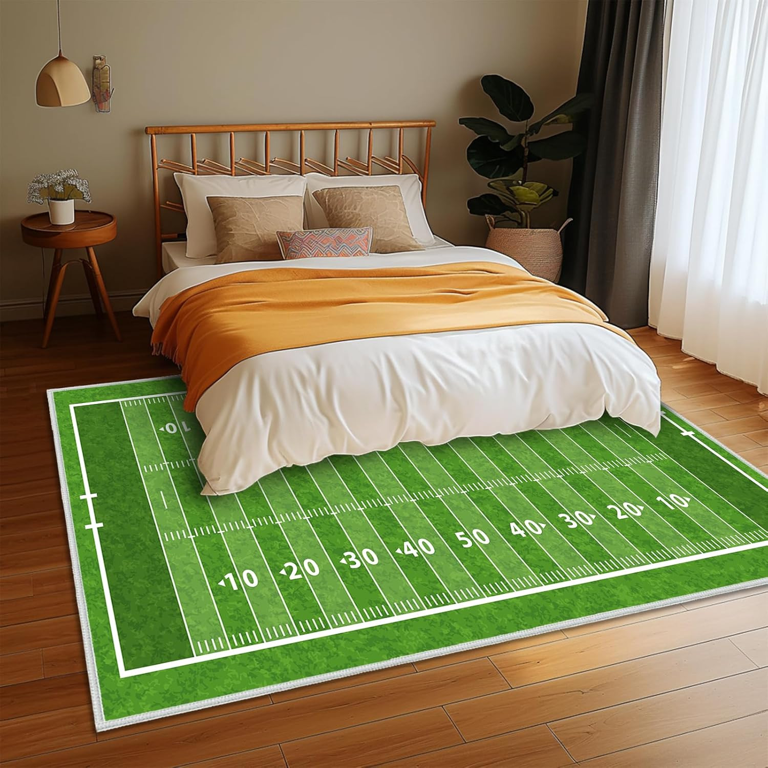 Football Field Green Area Rug 5×7 – Non-Slip & Washable Indoor Carpet