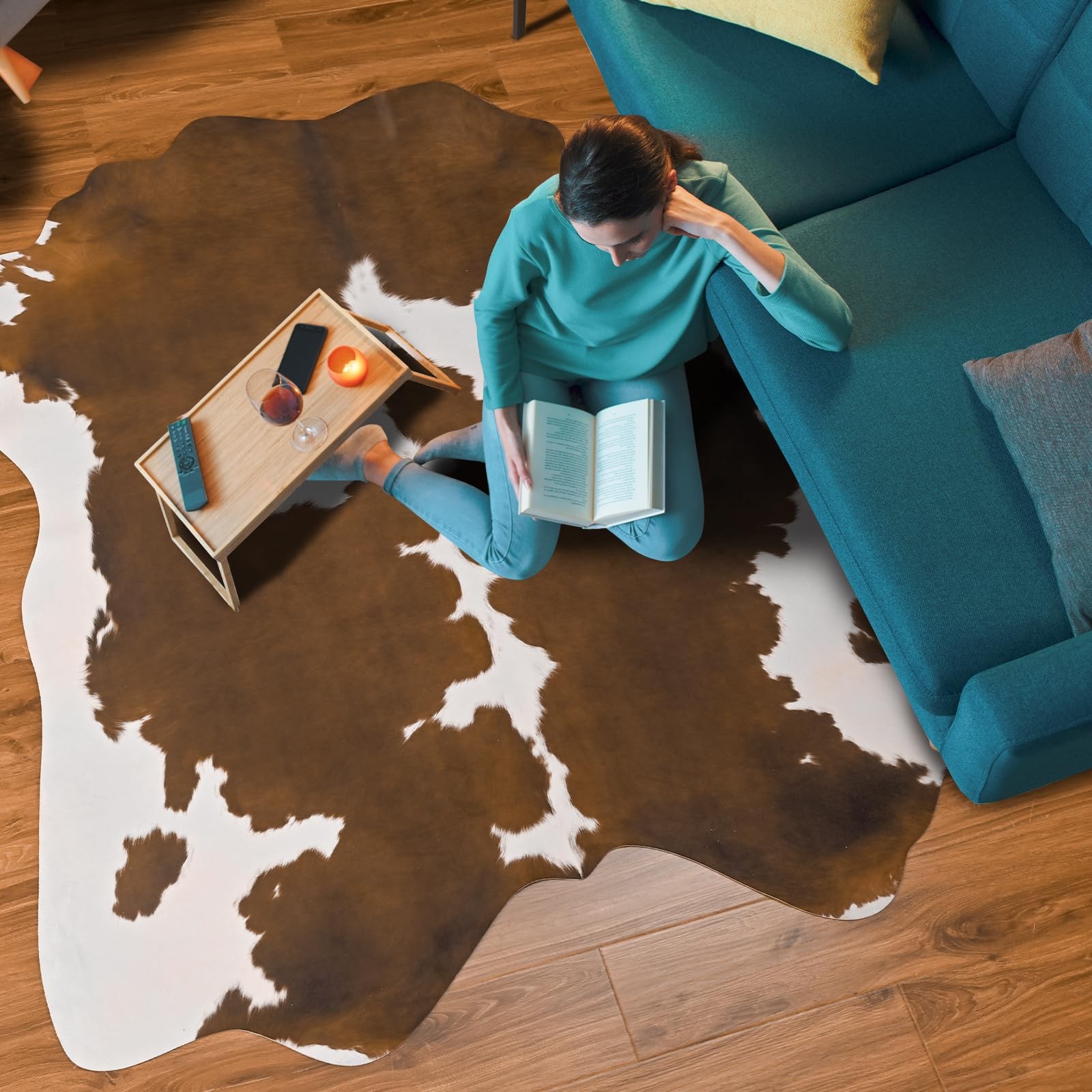 Faux Cowhide Rug 4 x 3 Feet, Medium Cow Rug Thickened Cow Print Rug, Non-Slip…