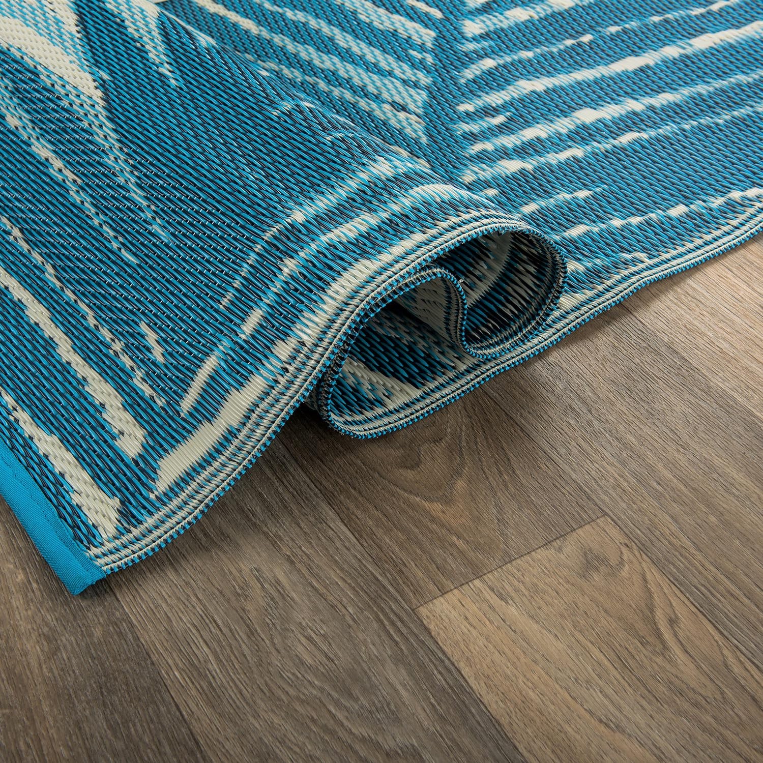 Premium 5×7 Blue Polypropylene Indoor Outdoor Reversible Straw Rug Durable Wa…