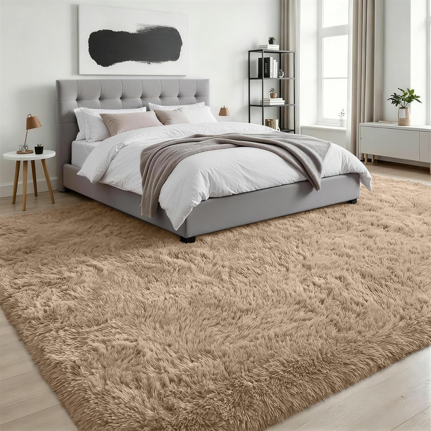 Luxury Ultra-Soft Shag Area Rug 9×12 Plush Memory Foam Living Room Carpet Beige