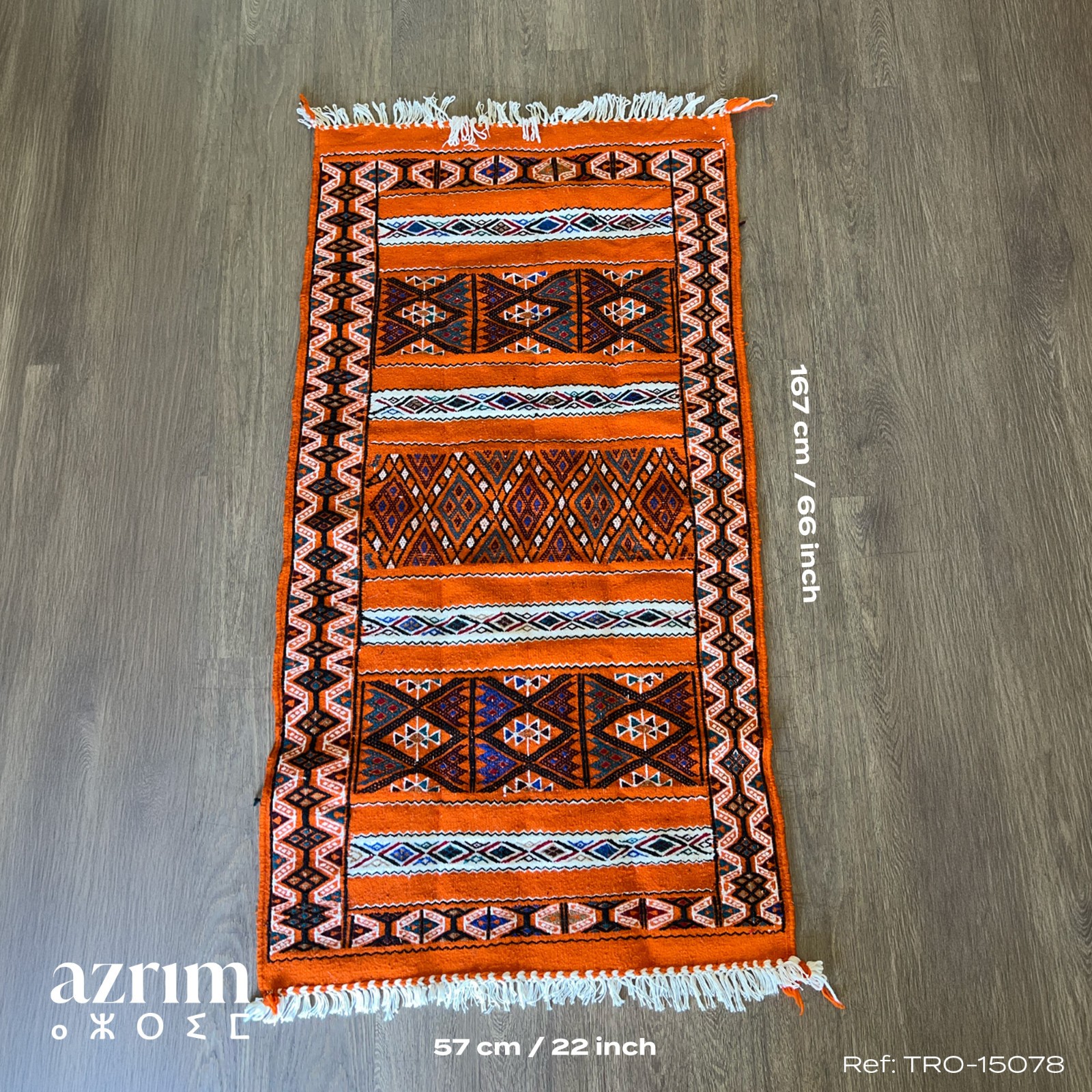 Algerian Traditional Berber Rug – Orange w White red & black colors
