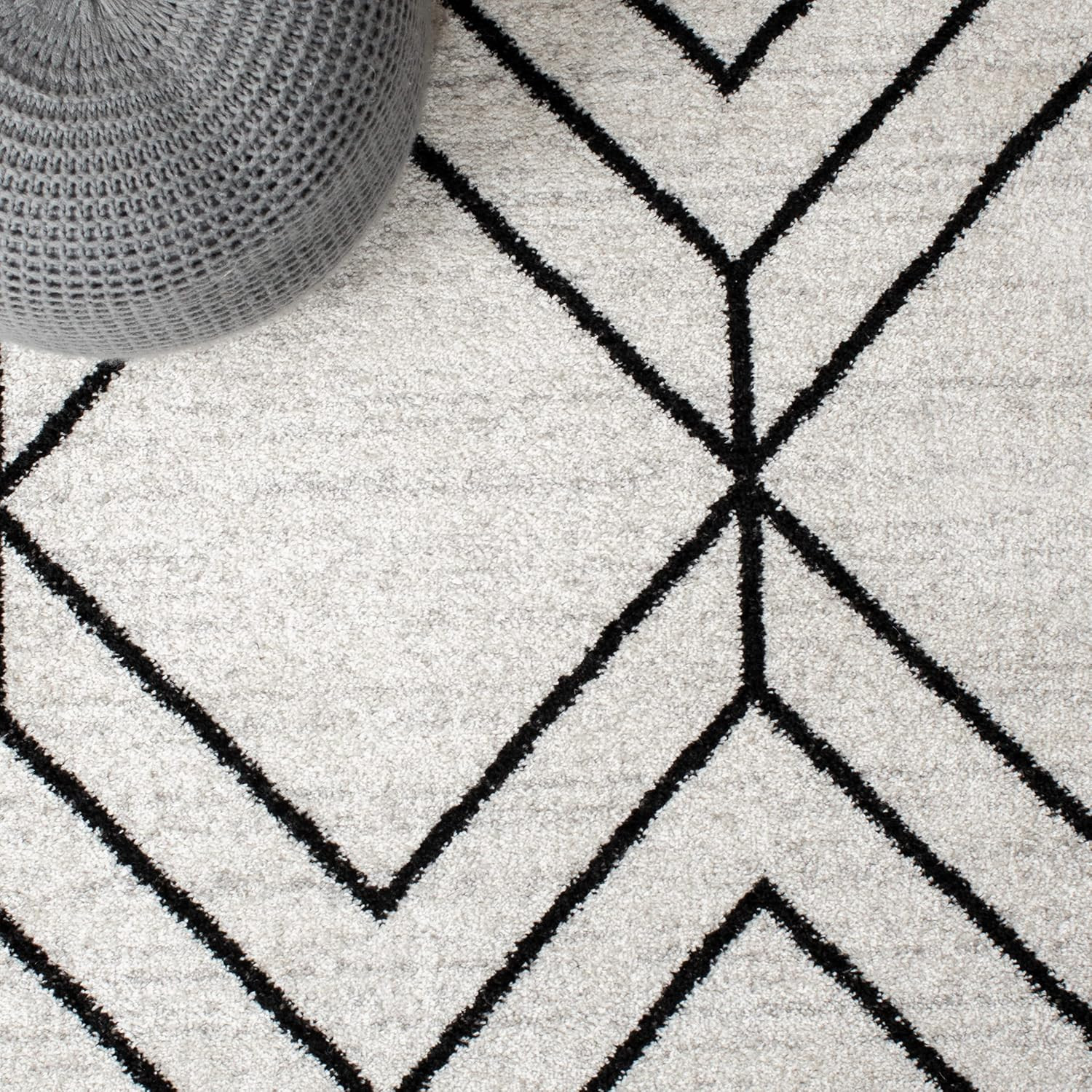 Adirondack 9′ x 12′ Area Rug – Modern Geometric, Light Grey & Black, Easy Care