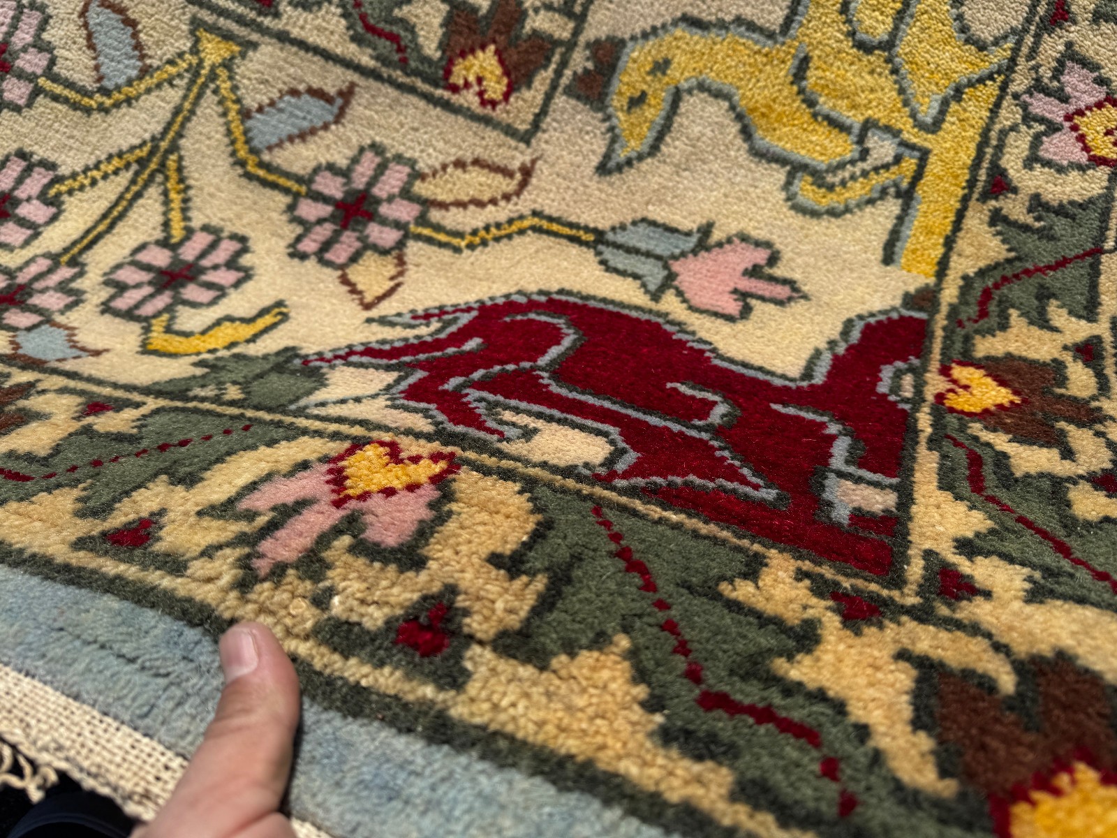 9×12 NEW COLORFUL WOOL RUG BLUE OUSHAK HANDMADE HAND-WOVEN tree of life animals