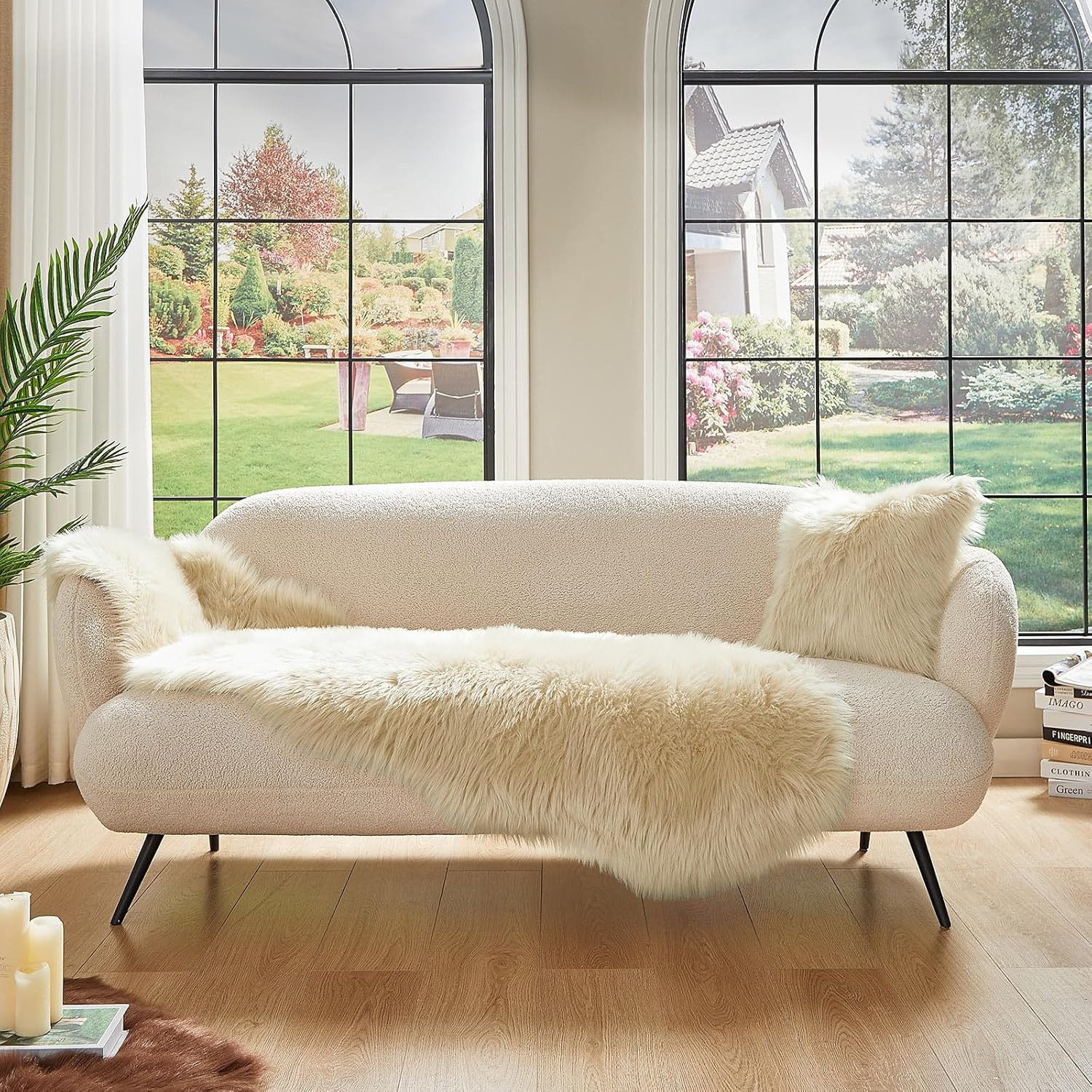 Faux Sheepskin Rug, Beige Ultra Soft Fluffy Shag Area Rug, 2 X 6 Ft Faux Fur Rug