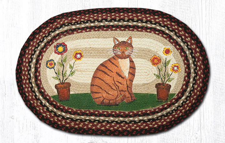 Earth Rugs OP-344 Folk Art Cat Oval Patch 20″ x 30″
