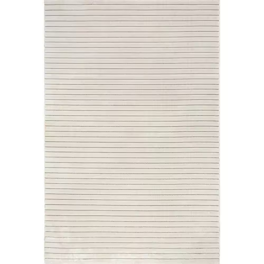 Amasha High-Low Striped Cream 5 Ft. X 8 Ft. Indoor/Outdoor Patio Area Rug