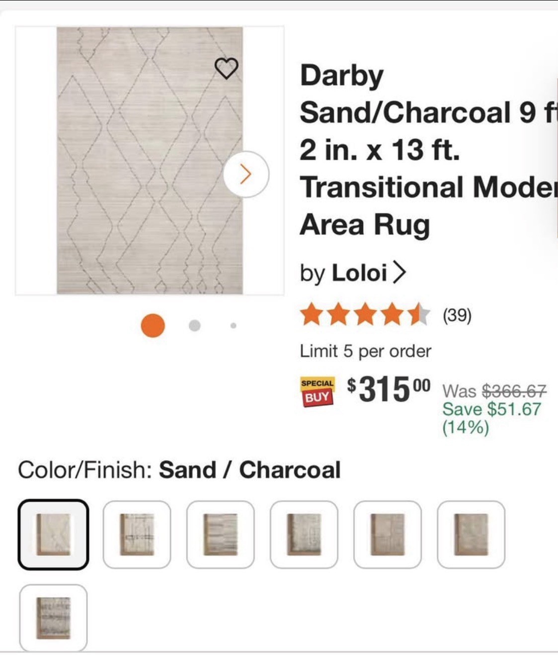 Loloi Darby Transitional Geometric Area Rug Sand/Charcoal 9×13 Stain Resist