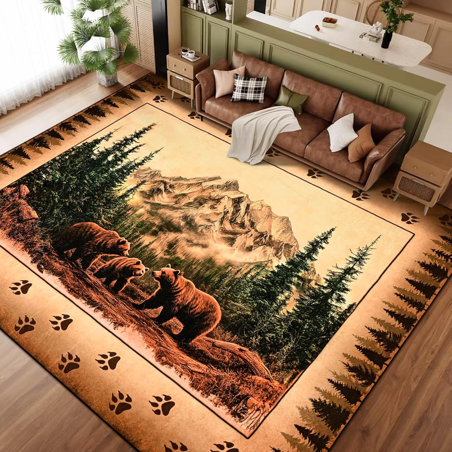 Rustic Farmhouse Area Rug 8×10, Washable Non-Slip Wildlife Decor
