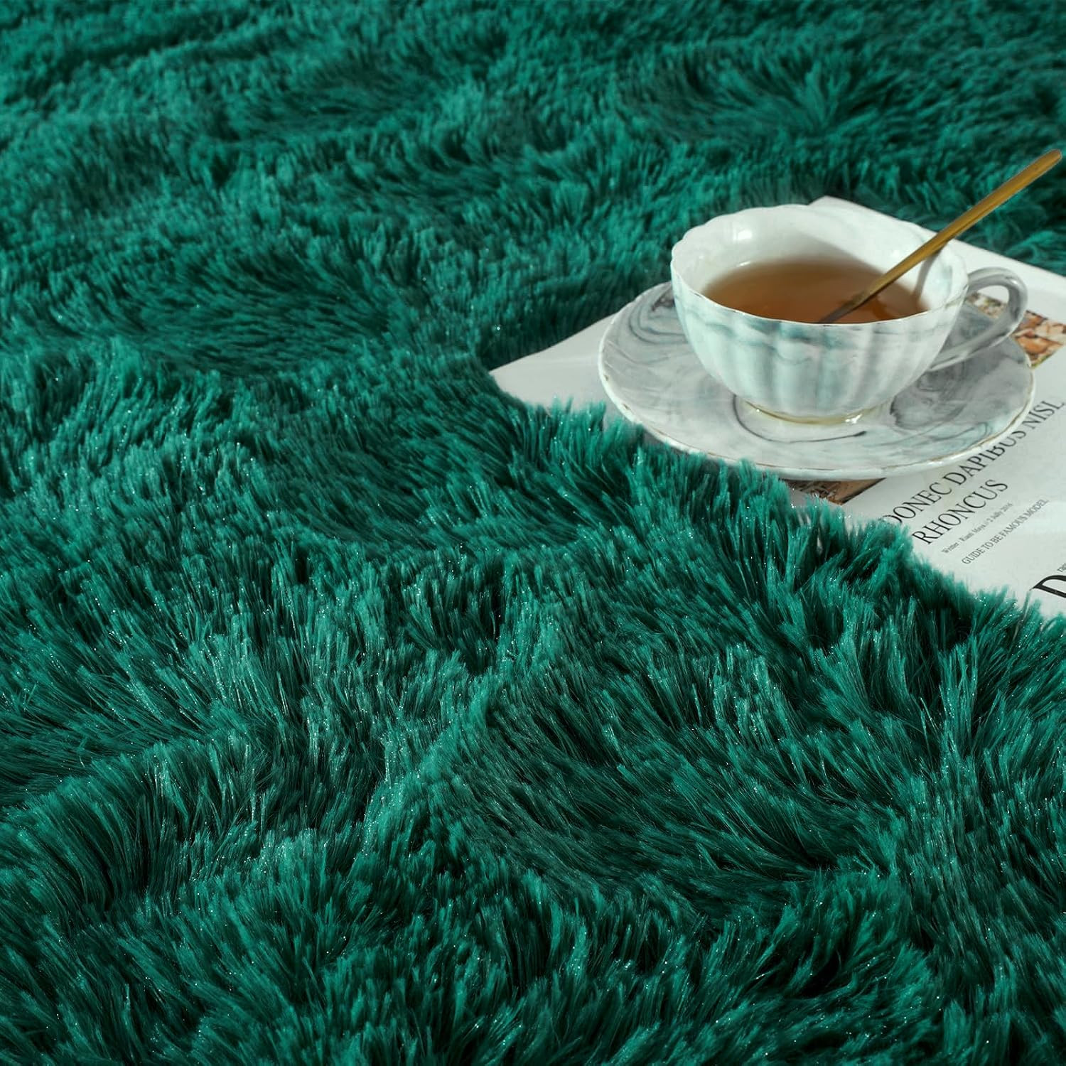 Dark Green Rug 8X10 Fluffy Emerald Area Rugs for Bedroom Living Room Carpet, Non