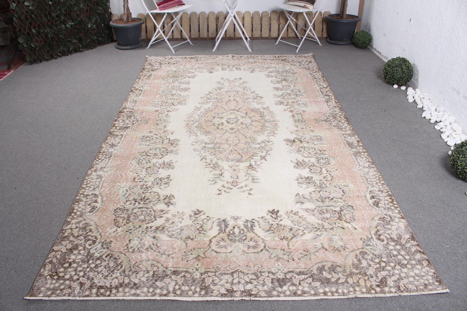Turkish Large Rug 5,9×10,3 ft (180×315 cm), Vintage Orange Check Wool Rug