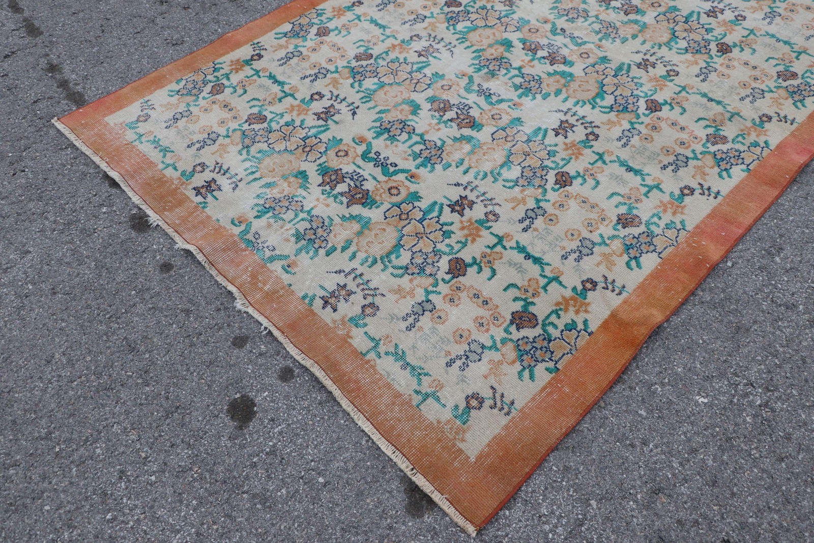 Vintage Rug Large Rug 5,5×9,3 ft, Turkish Blue Plants & trees Wool Rug
