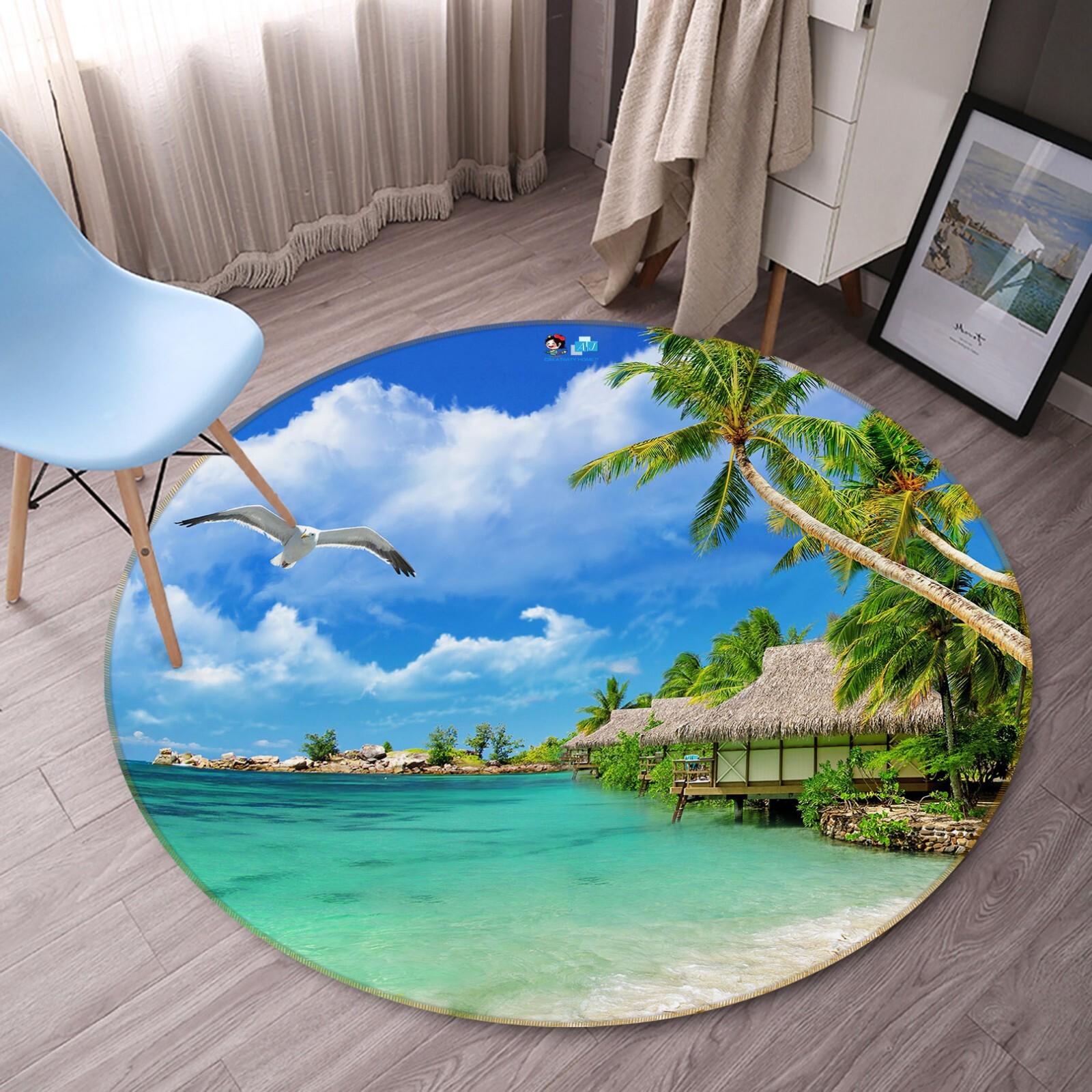 3D Seagull Palm Tree ZHUA2413 Game Non Slip Rug Mat Photo Carpet Amy