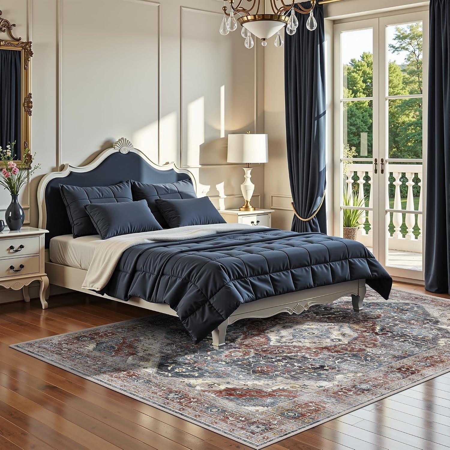 Oriental Floral 5×7 Rug – Kid & Pet Friendly, Non-Slip Carpet for High Traffic