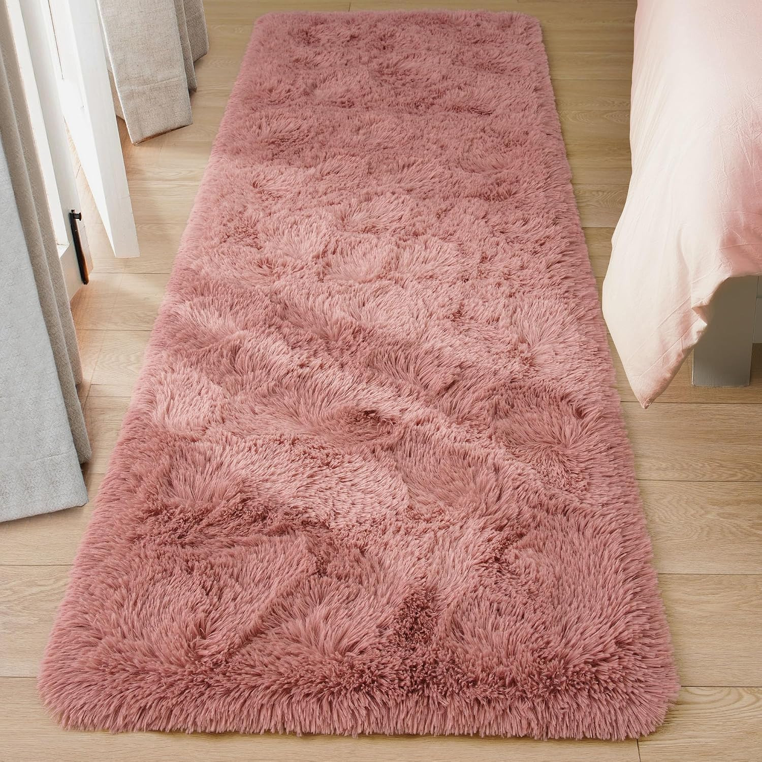 Tepook Soft Runner Rugs for Bedroom 2×6 ft with Rubber Backing, Blush Fluffy Rug