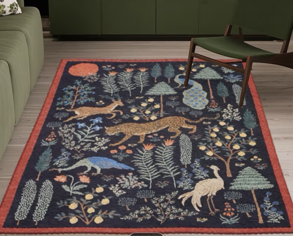 Stunning Bliss Woodland Animal Botanical Jungle Indoor Area Rug 5’ x 7’ Black