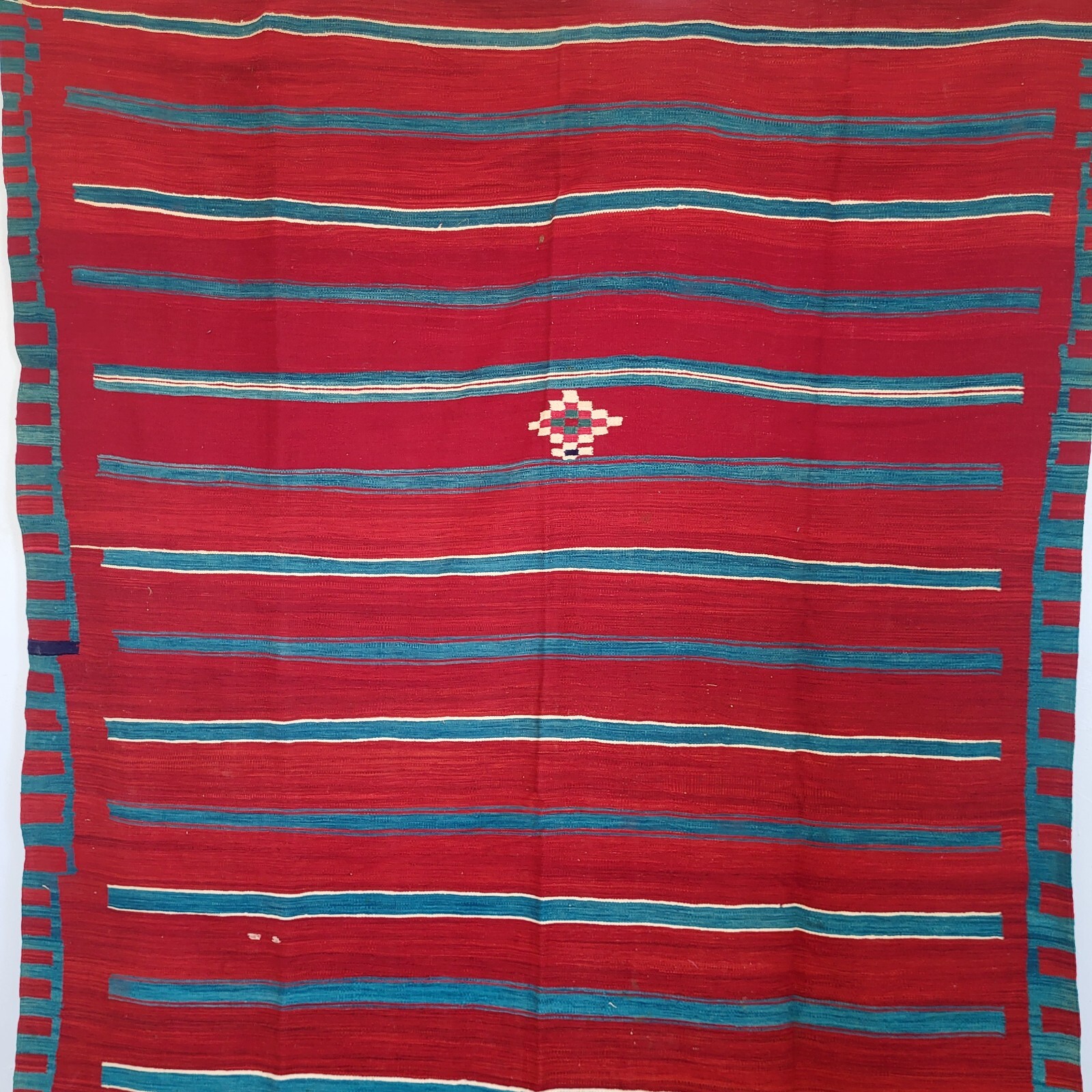 Vintage Handmade Moroccan Wool Brown Rug Red Blue Azilal Berber Tribal Carpet