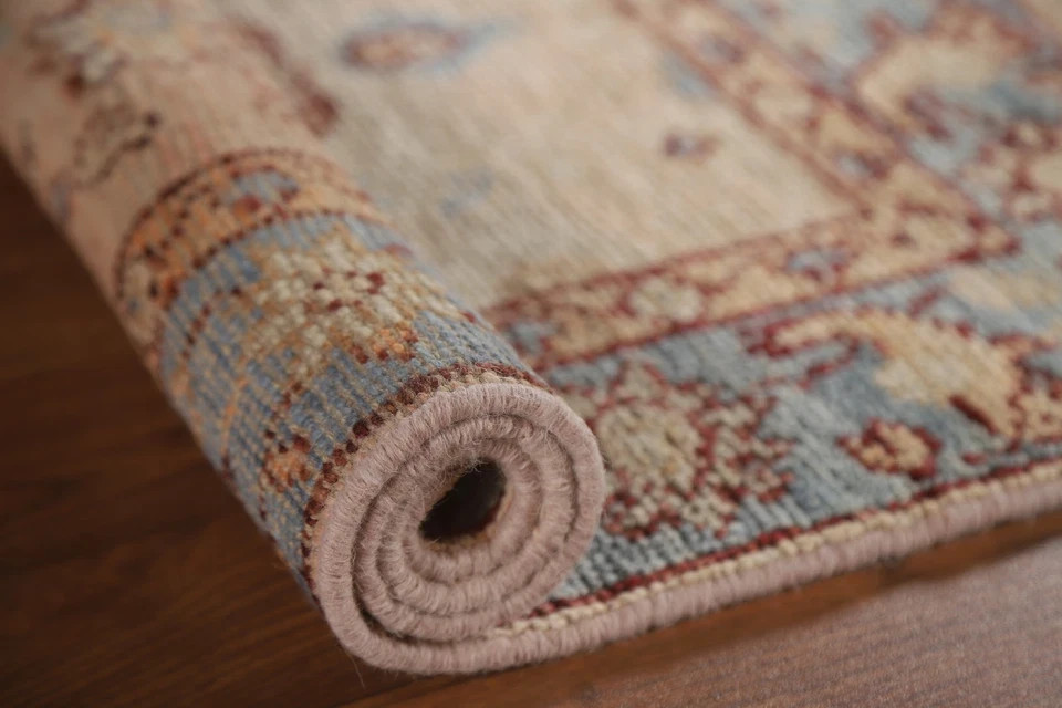 Hand Knotted Oushak Wool Rug Light Blue Cream Traditional Turkish Area Rug 8×10