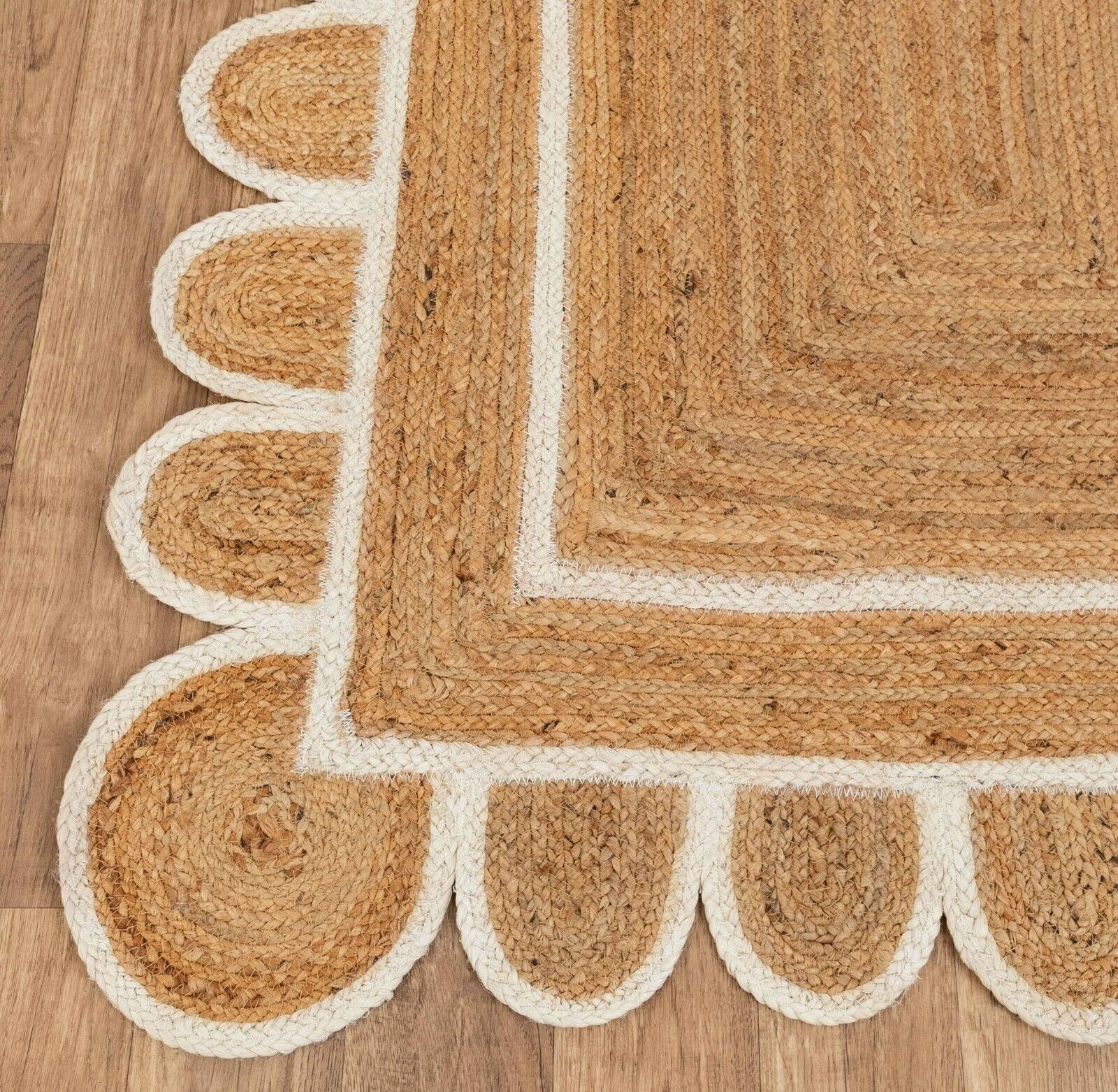 Scallop Rugs Natural Handmade jute Rectangle Carpet Home Décor Modern Area Rug