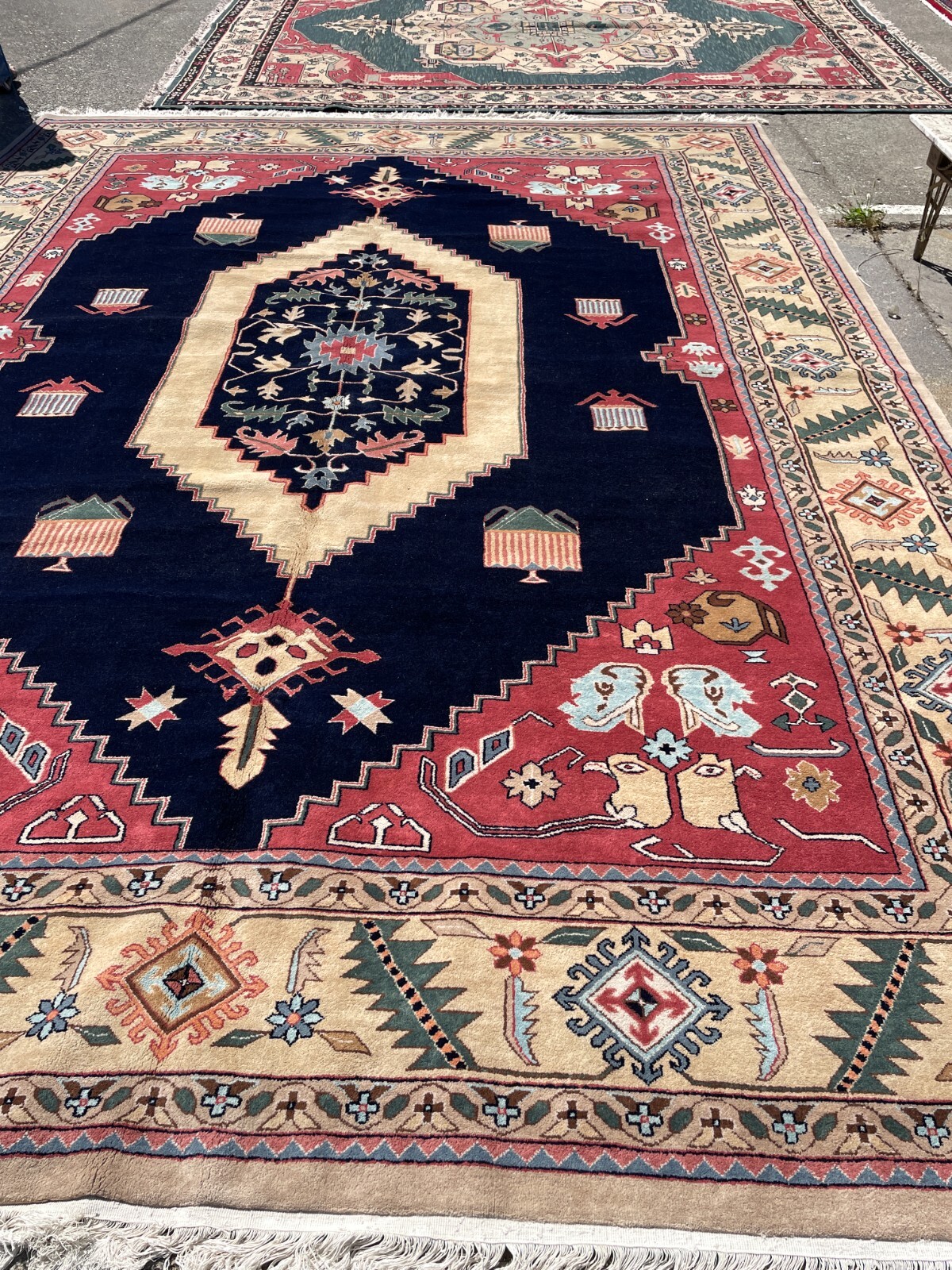 Hand-Woven Wool Area Rug w/ Geometric Design, 10.1′ x 13.10′